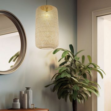 etc-shop Pendelleuchte, Leuchtmittel nicht inklusive, Pendelleuchte Deckenlampe Wohnzimmer im Boho Design Bambus