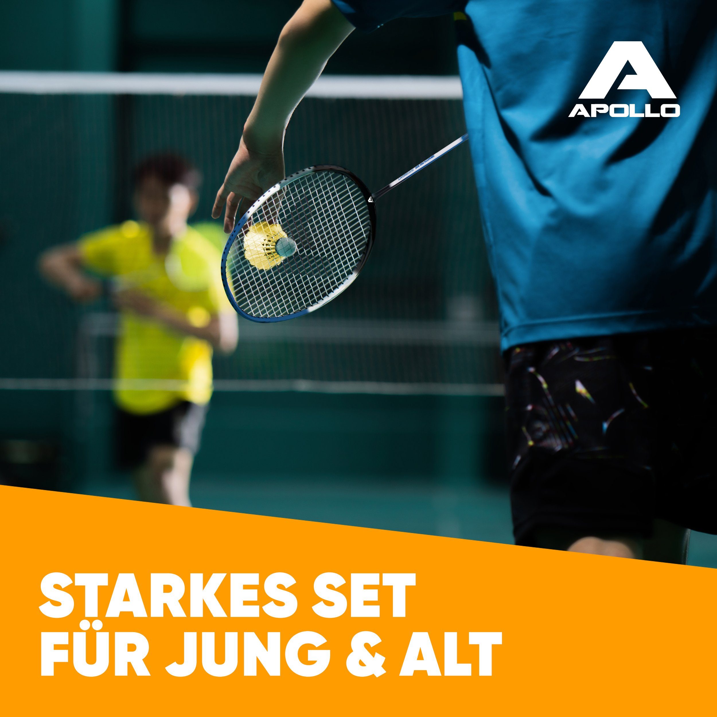 Apollo Badmintonschläger Badminton Set Badminton Match Pro 800, (Set, inkl. 2 Bällen und Tragetasche), inkl. 2 Bällen und Tragetasche