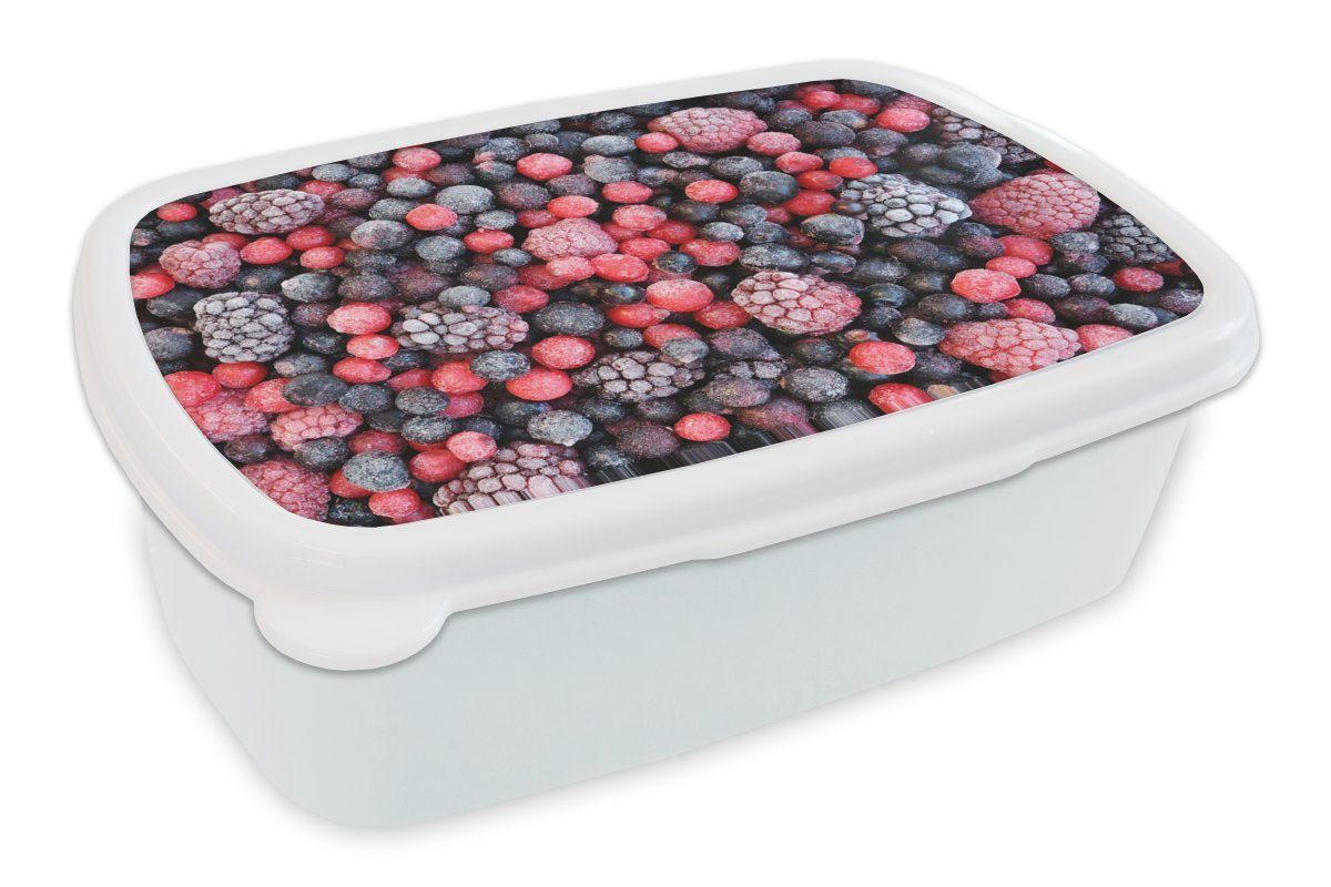 MuchoWow Lunchbox Obst - Beeren - Speiseeis, Kunststoff, (2-tlg), Brotbox für Kinder und Erwachsene, Brotdose, für Jungs und Mädchen weiß