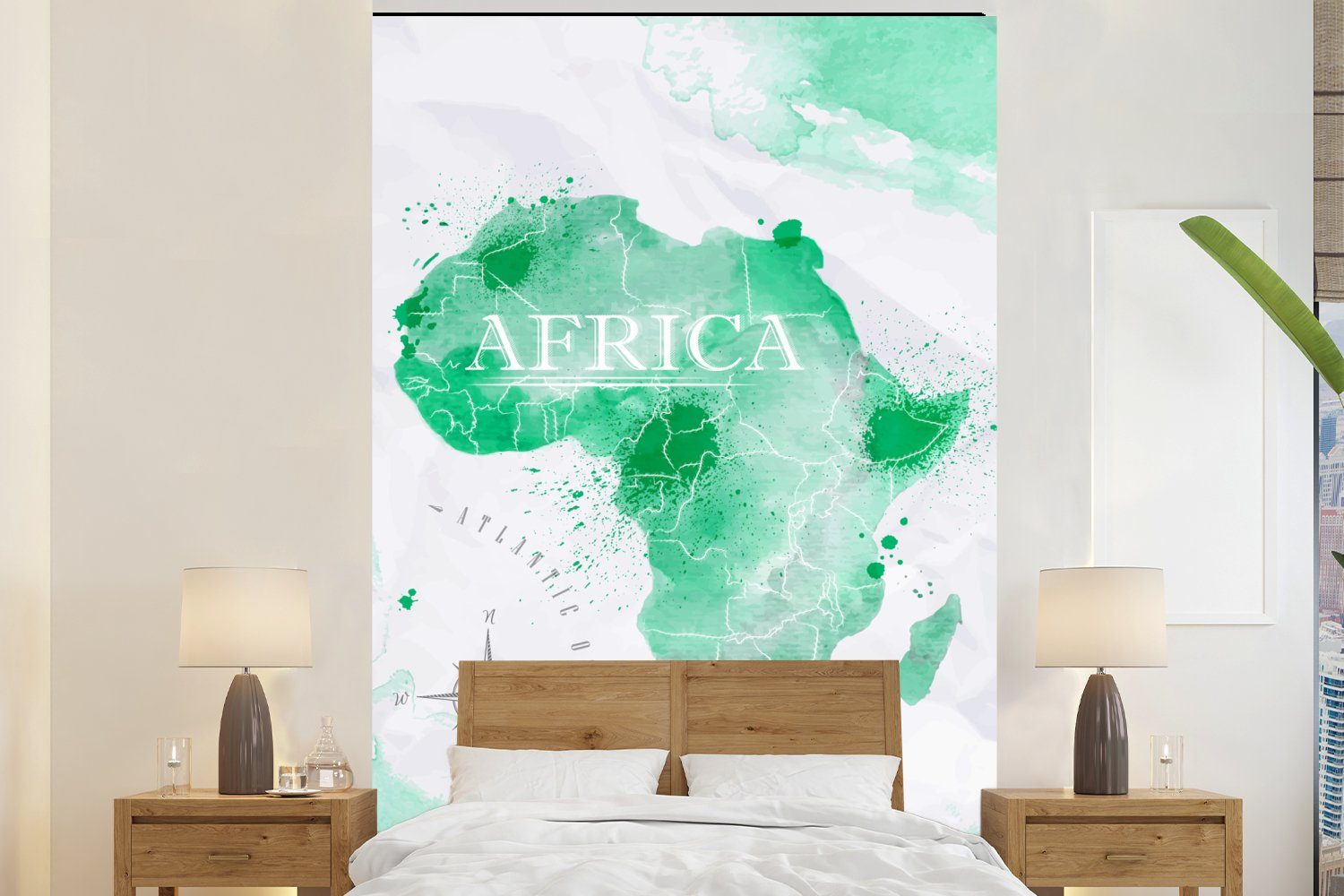 MuchoWow Fototapete Afrika - Weltkarte - Aquarell, Matt, bedruckt, (3 St), Montagefertig Vinyl Tapete für Wohnzimmer, Wandtapete