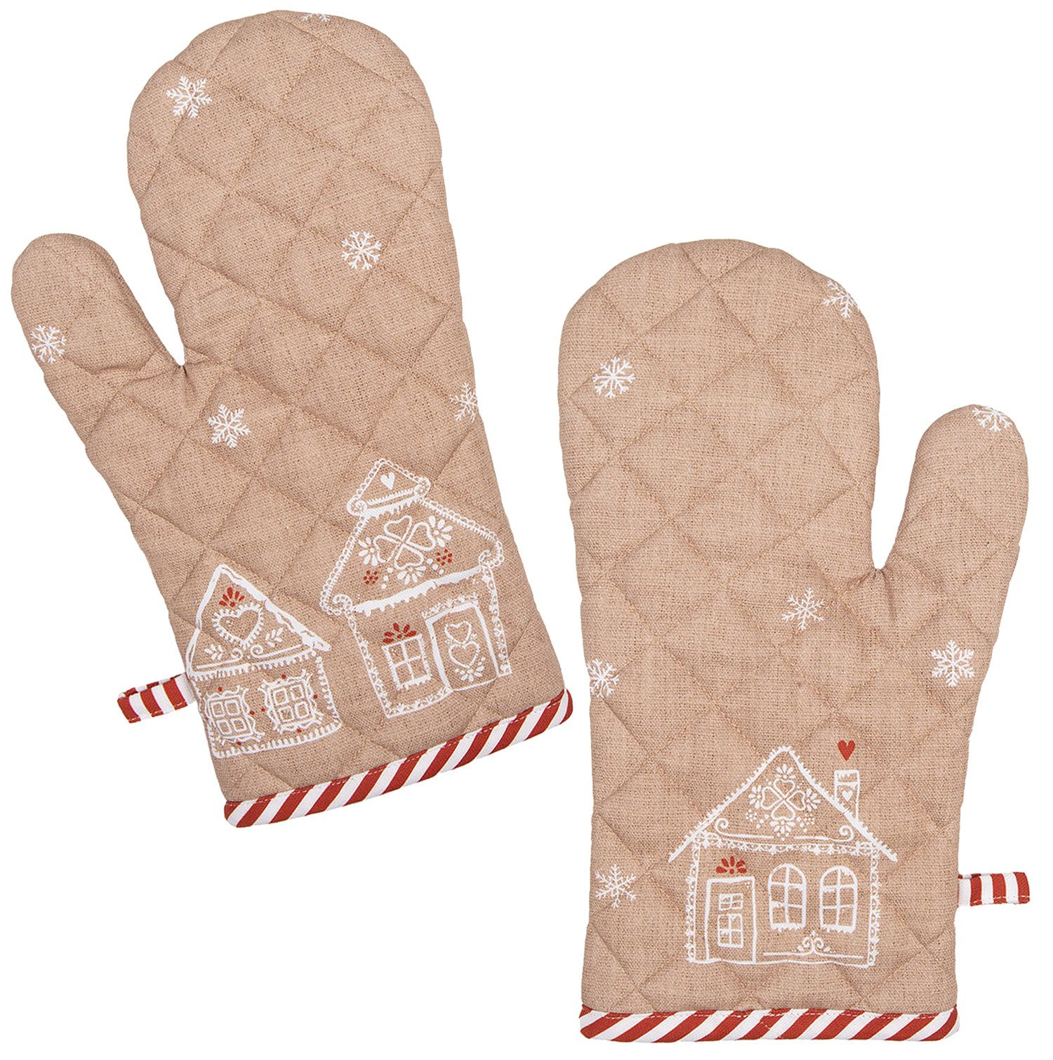 Clayre & Eef Topfhandschuhe Gingerbread Bliss, (2-tlg., 2-teilig), Ofenhandschuhe wattiert Größe: ca.18x30cm