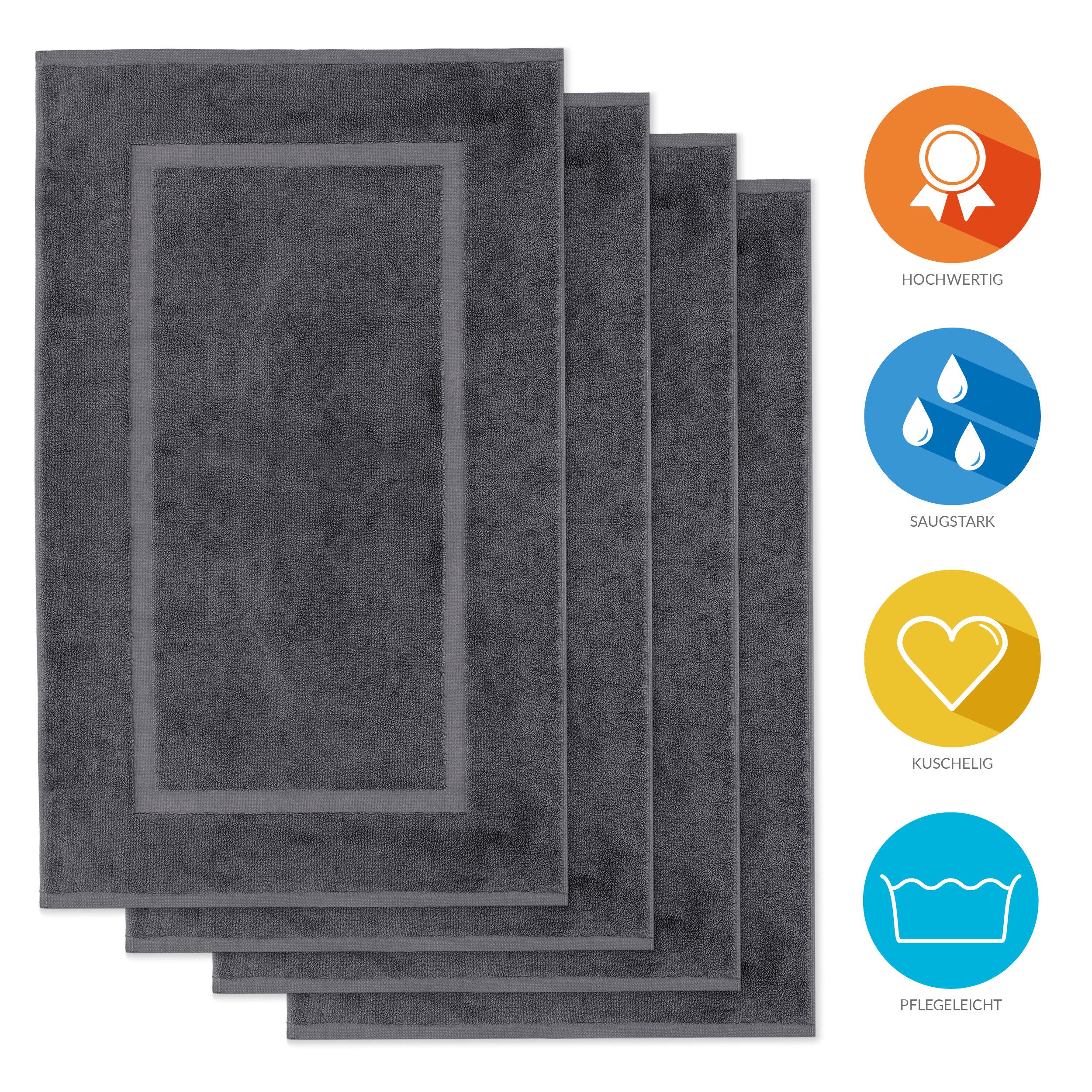 Lavea Badematte 4er Set Badeteppiche Elena Frottee 50x80 cm Badvorleger, 100% Baumwolle, 500 g/m² Frottier, weich & saugstark, pflegeleicht
