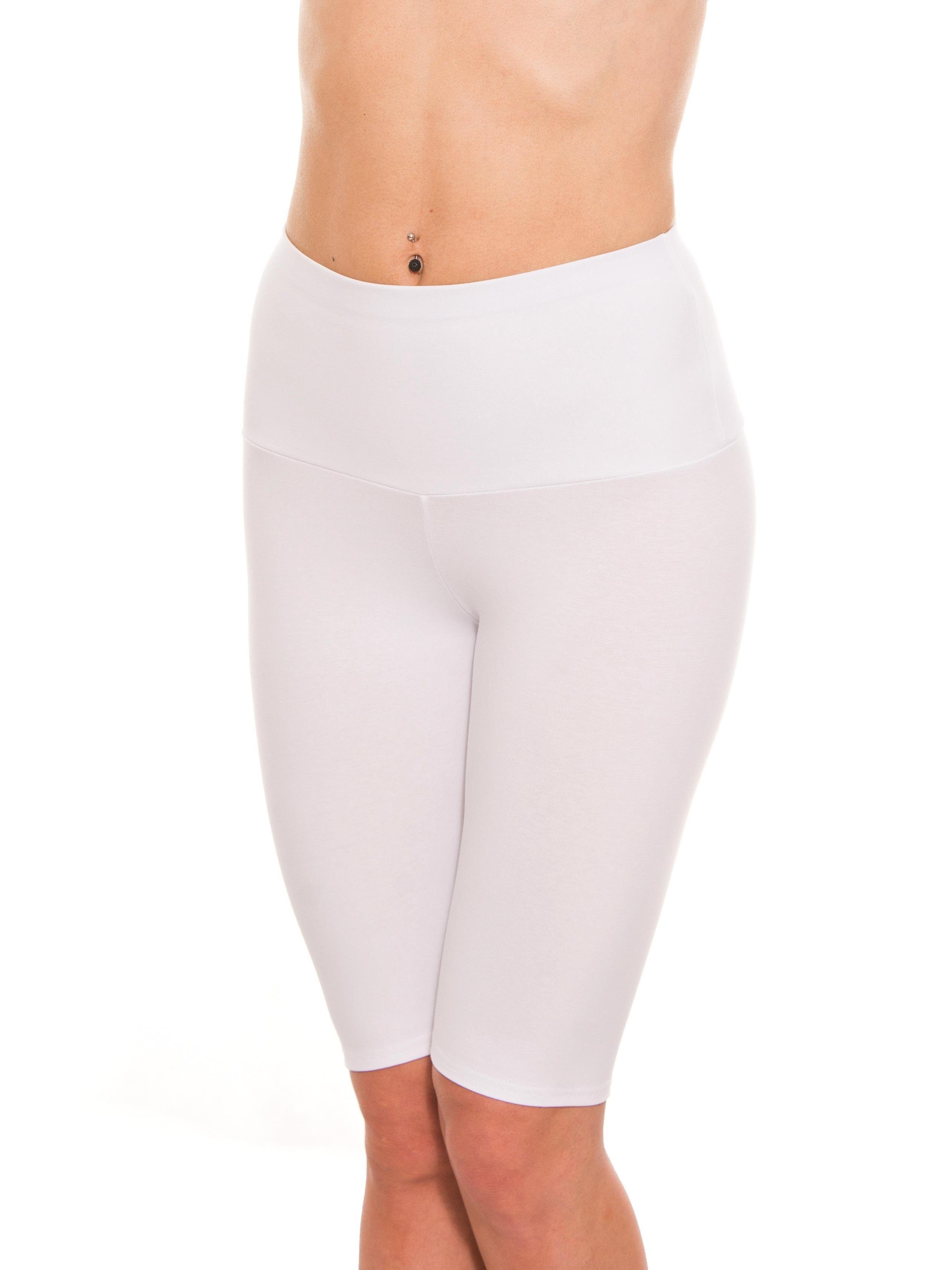 Alkato Yogashorts Alkato Damen Shorts Long Radlerhose mit Weiß Radlerhose Hotpants Bund Hohem Shorts