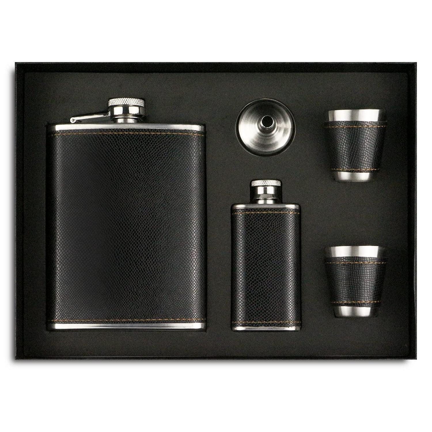LuxusKollektion Flachmann Flachmann Set Edelstahl 260ML Schwarz mit 2 Gläsern