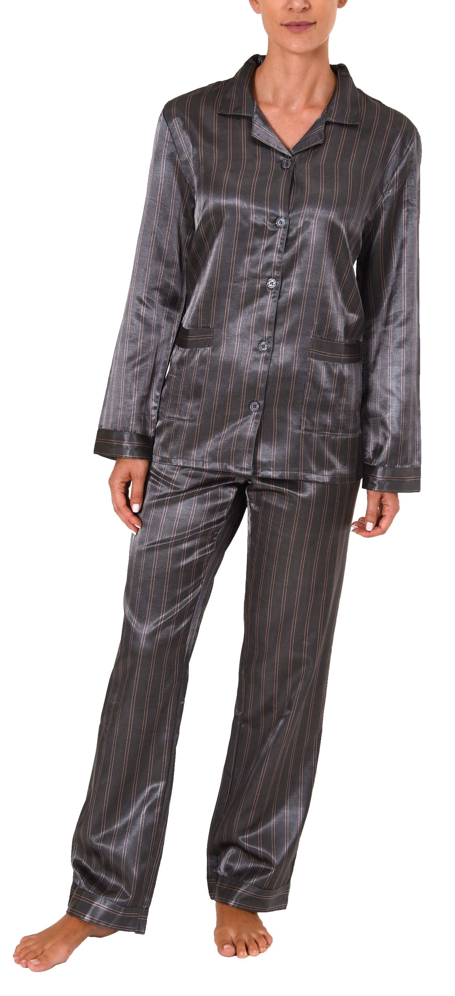 Normann Pyjama Langer Satin Pyjama, durchgeknöpft - 61509