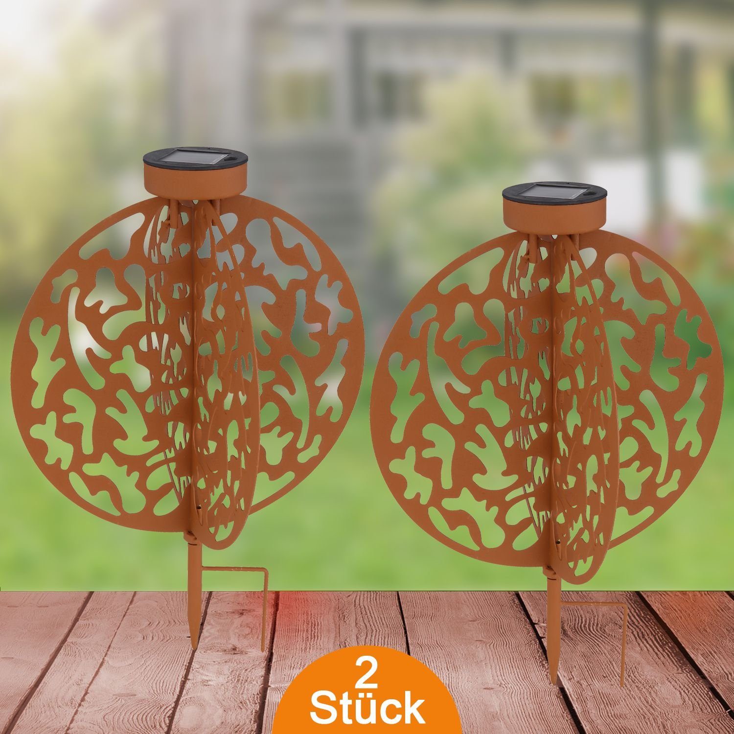 LED Solarleuchte Solarleuchte Garten 2er Set Scheibe Rost Solarlampe Außen
