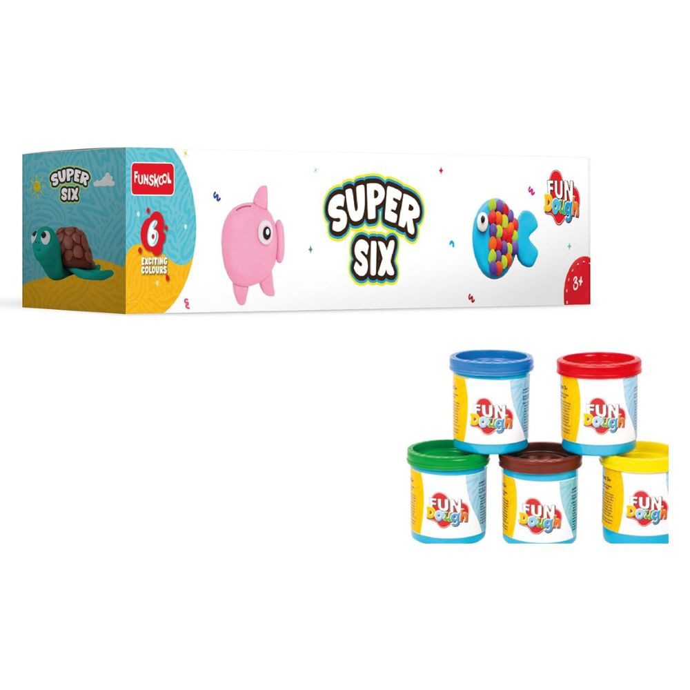 Funskool Knete Kreative Knetmasse für Kinder – Spiel & Bastelspaß (Kreativ-Set Knetmasse, 6 Dosen Knetmasse à 50 g, 300 g Gesamtgewicht), Fördert Motorik & Fantasie