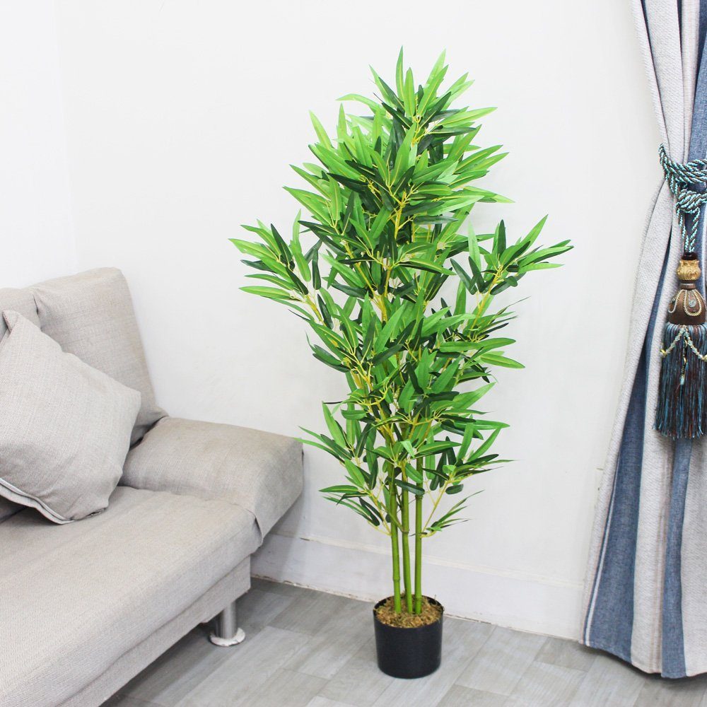 Kunstbambus Bambus Kunstbaum Kunstpflanze Künstliche Pflanze mit Echtholz 120 cm Bambus, Decovego, Höhe 120 cm – Bild 5 von 5