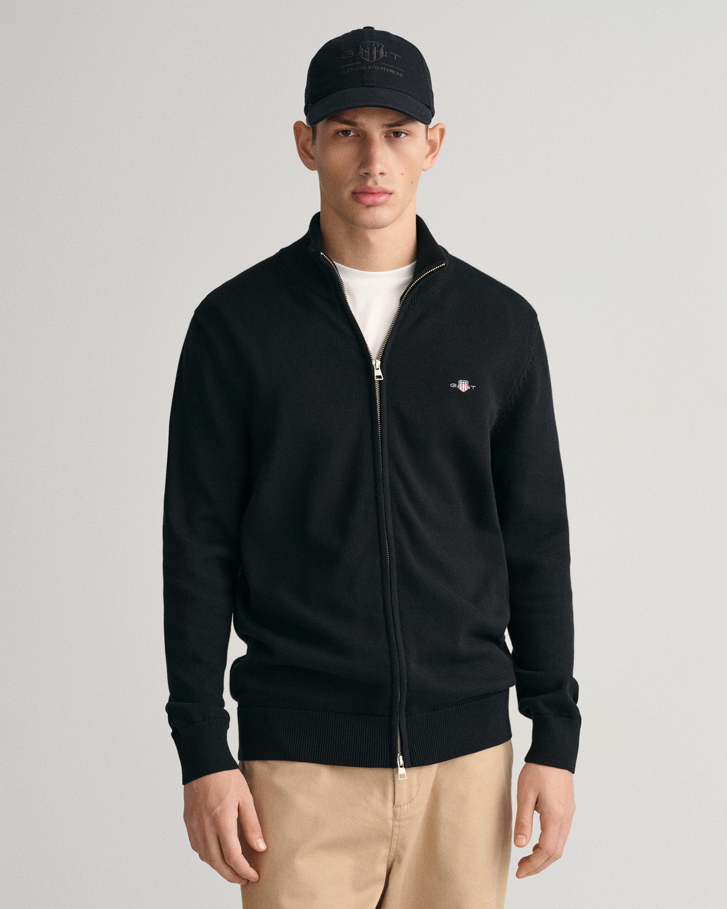 Gant Cardigan CASUAL COTTON ZIP CARDIGAN Mit Rippbündchen an Stehkragen, Är günstig online kaufen