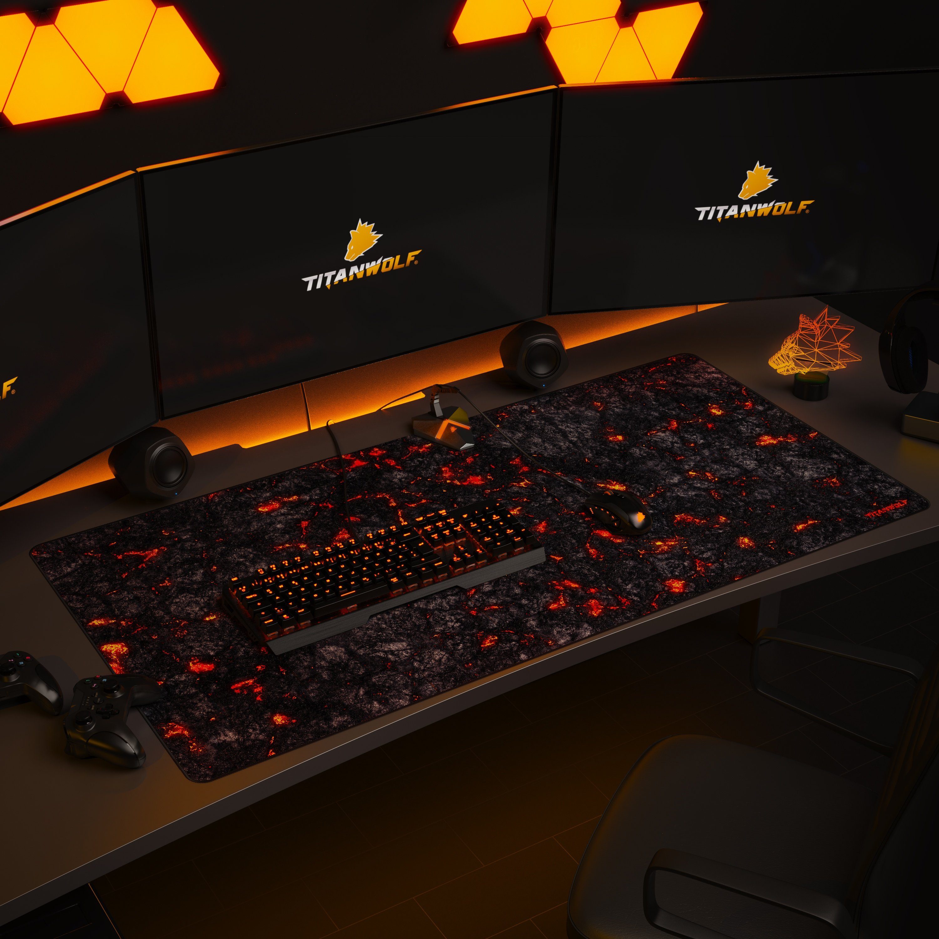 Titanwolf Gaming Mauspad XXXL Speed Mousepad 1200 x 600 x 3 mm, große Tischunterlage (1-St), rutschfest, abwaschbar, Geschwindigkeit & Präzision, Lavamotiv – Bild 2 von 5