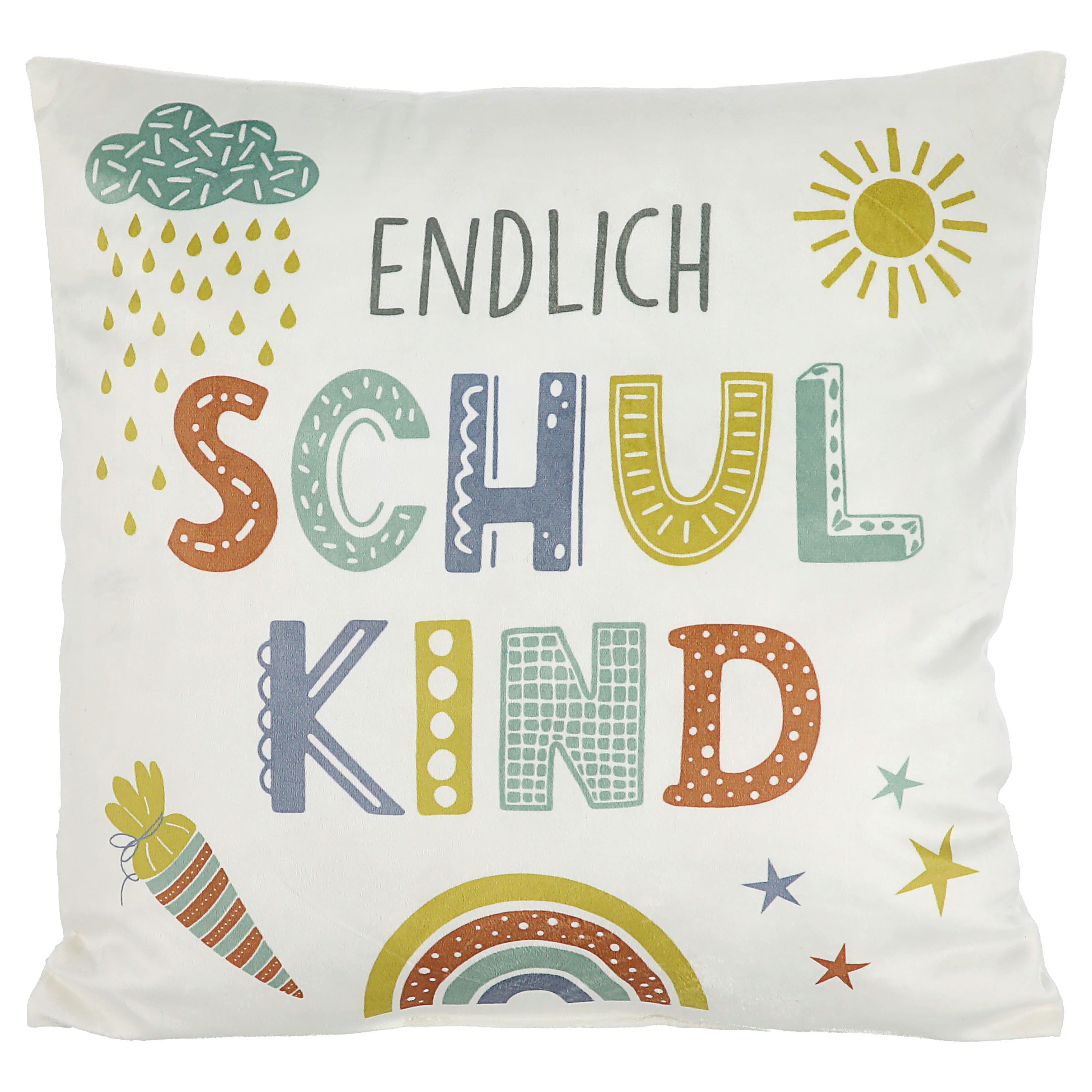 CEPEWA Dekokissen Kissen 'Endlich Schulkind' 40x40cm Polyester 280g Reißverschluss