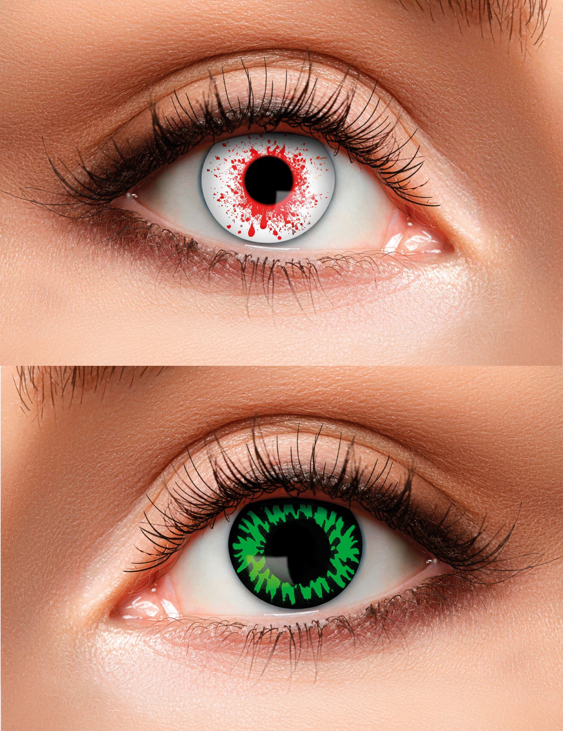 Boland Kostüm Duo Kontaktlinsen blutig und grün