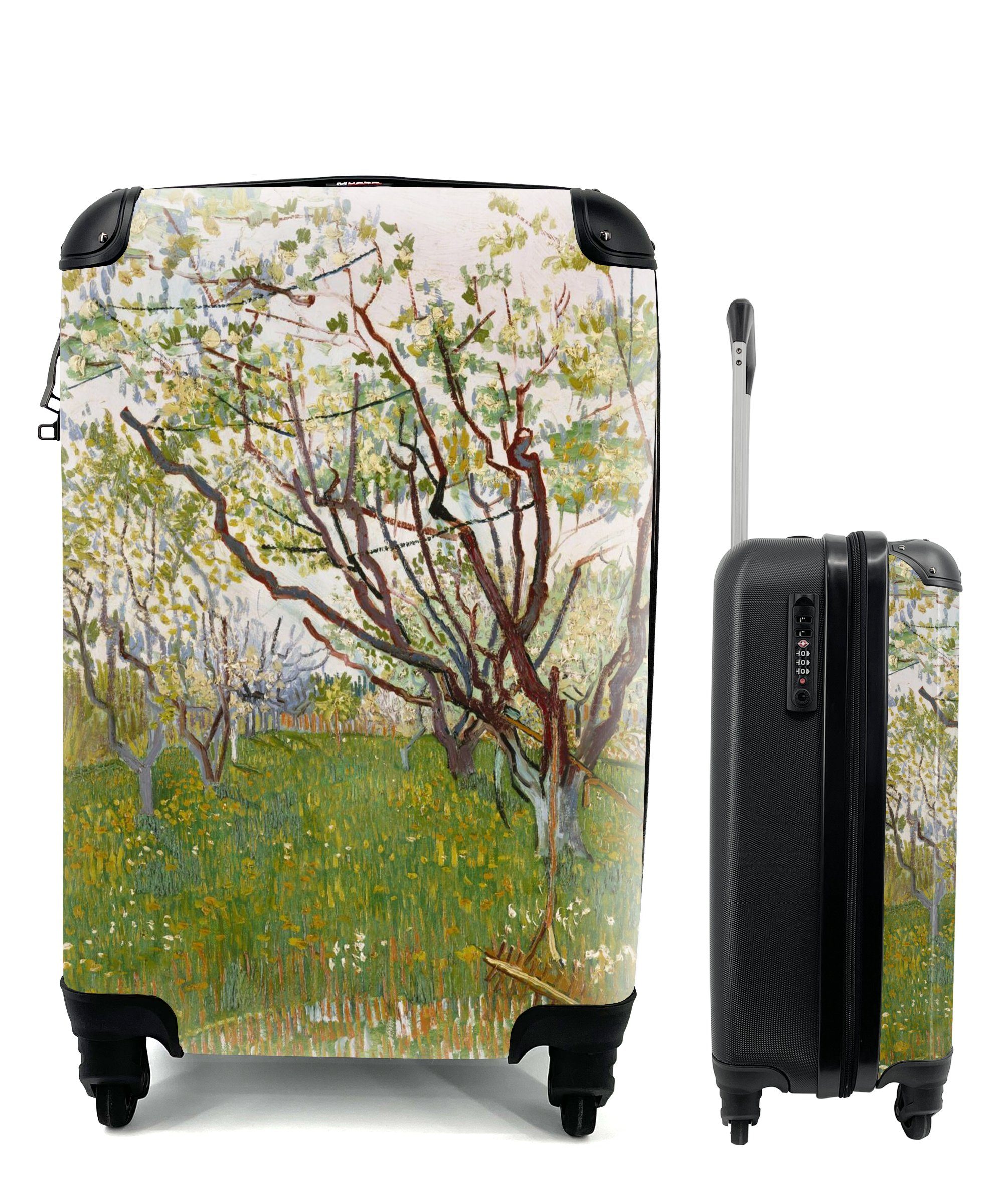 MuchoWow Handgepäckkoffer Obstgarten für mit Vincent rollen, van 4 Trolley, Reisekoffer Ferien, Gogh, blühende Der Rollen, - Reisetasche Handgepäck