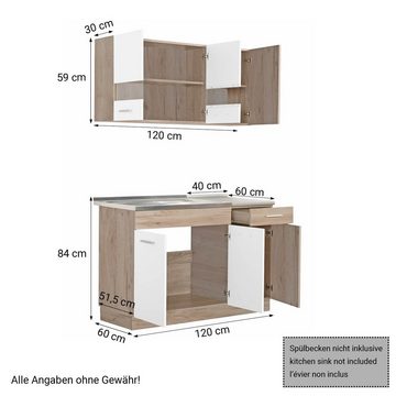 Homestyle4u Küchenbuffet Küchenzeile 120 cm Miniküche Küche Einbauküche Weiß