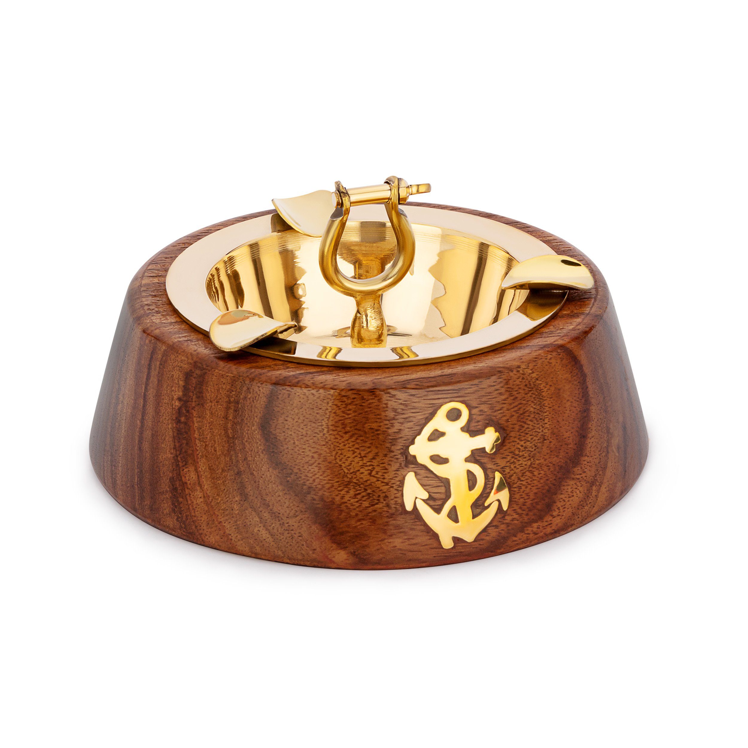 NKlaus Aschenbecher 12cm Hochwertiger Aschenbecher mit Schäkel Messing massiv gold und na