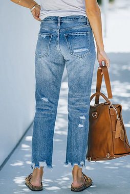 ZWY Destroyed-Jeans Zerrissene lange Jeans für Damen mit hoher Taille und gerader Hose Klassische und stilvolle Pendlerjeans
