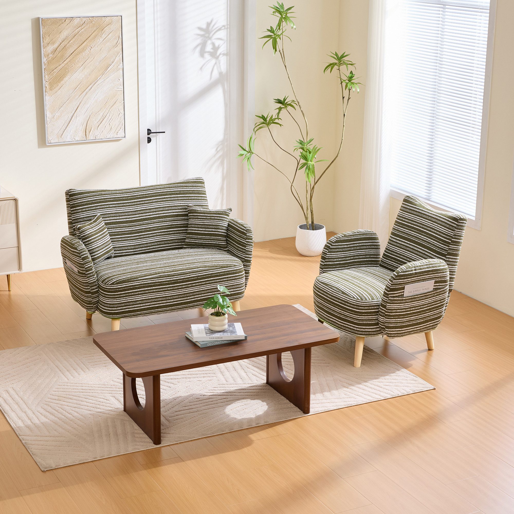 REDOM Sofa mit tiefer Sitzfläche, weichen Armlehnen, Kissen & Stauraumtasch günstig online kaufen