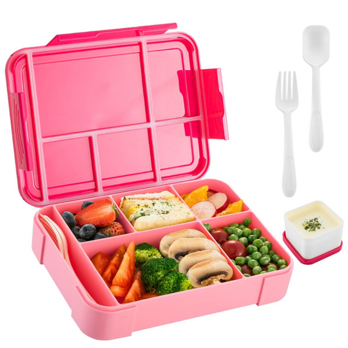 XDeer Lunchbox Lunchbox Kinder Brotdose Bento Box 1330ML Lunchboxen, mit 5 Fächern spülmaschinenfest, Auslaufsicher Bento Box Rose