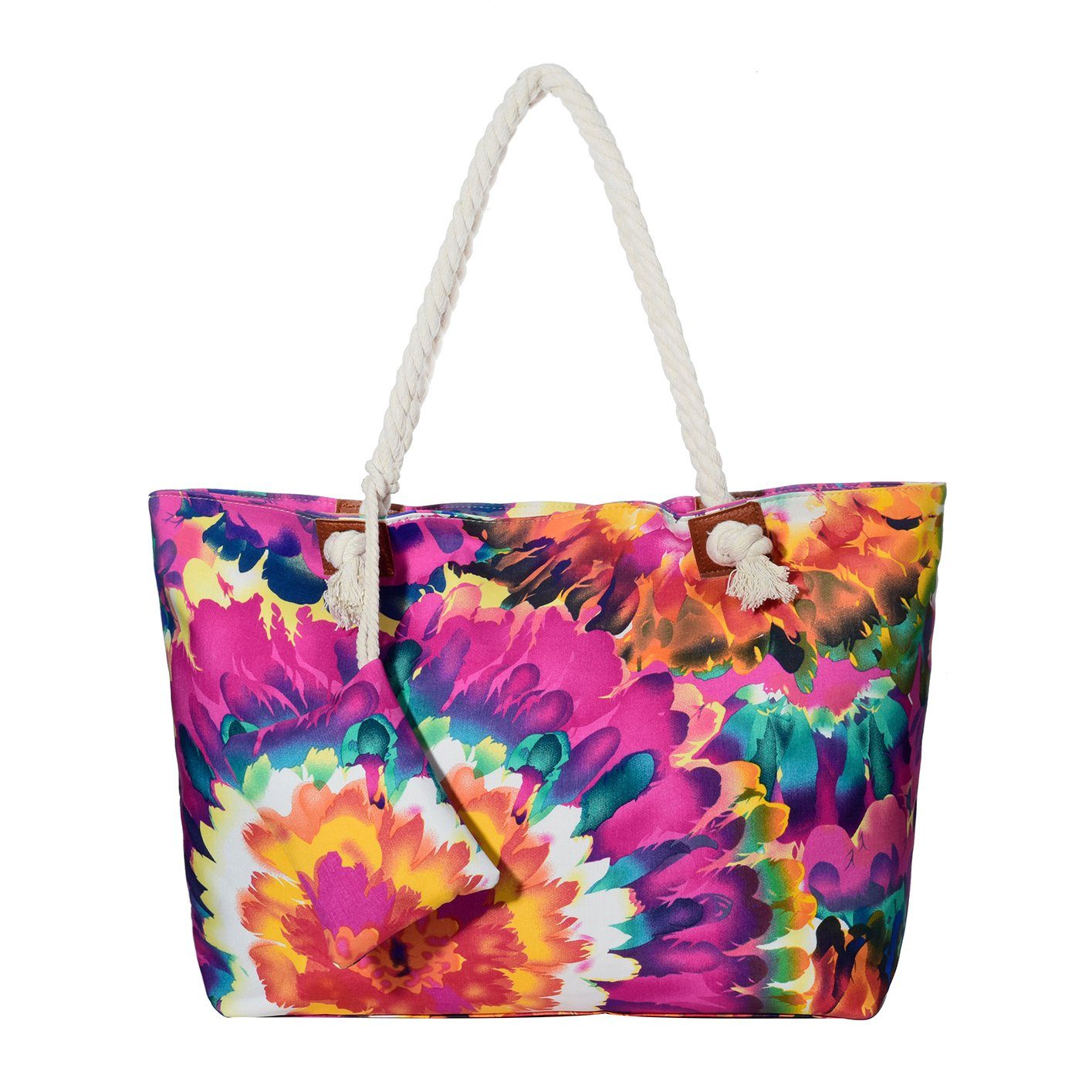 Reißverschluss, DonDon Schultertasche Aquarell Beach Shopper Motive vintage mit Blumen Strandtasche, tolle Strandtasche (2-tlg), Große Style