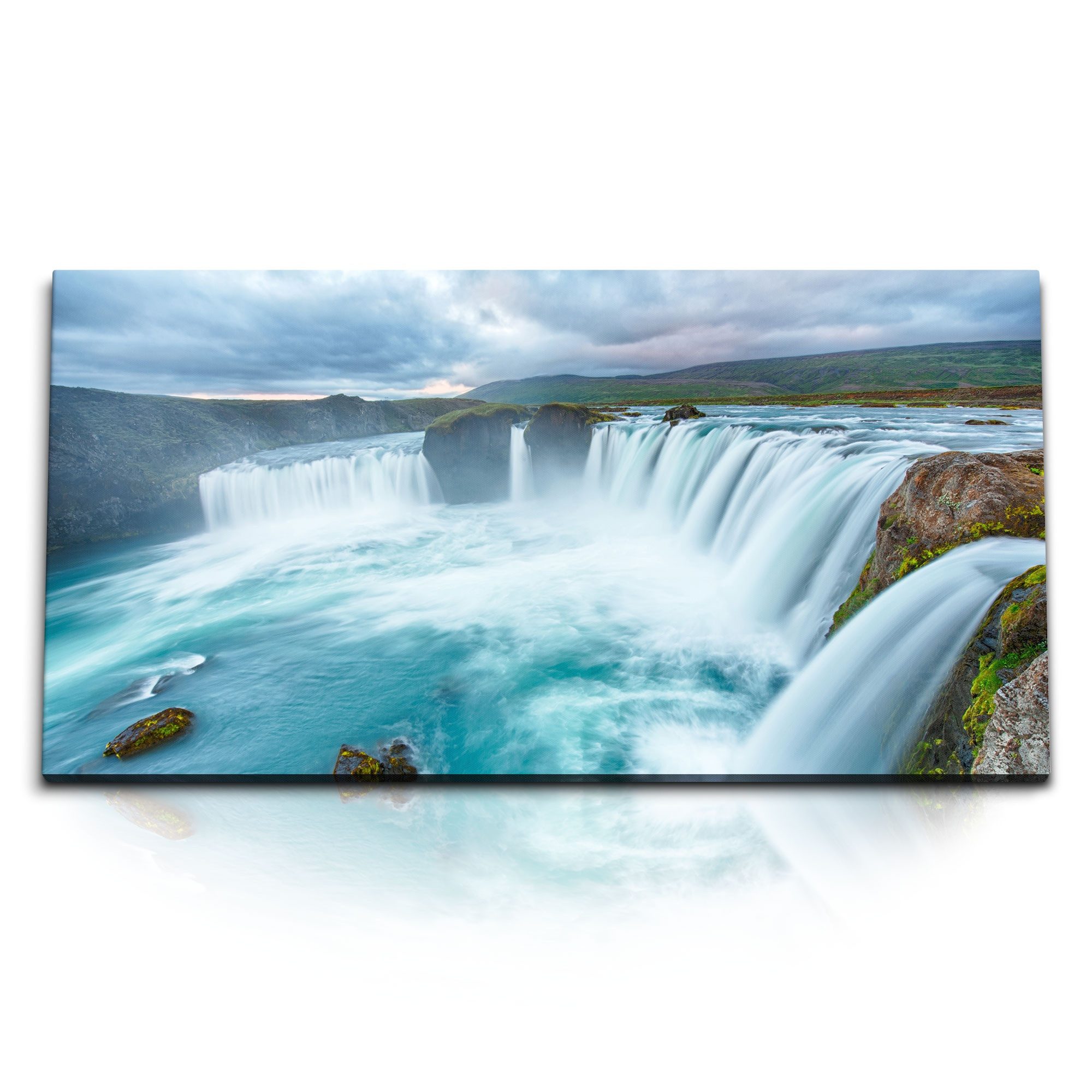 Sinus Art Leinwandbild Kunstdruck Bilder 120x60cm Wasserfälle Island Natur Wasser isländische, (1 St)