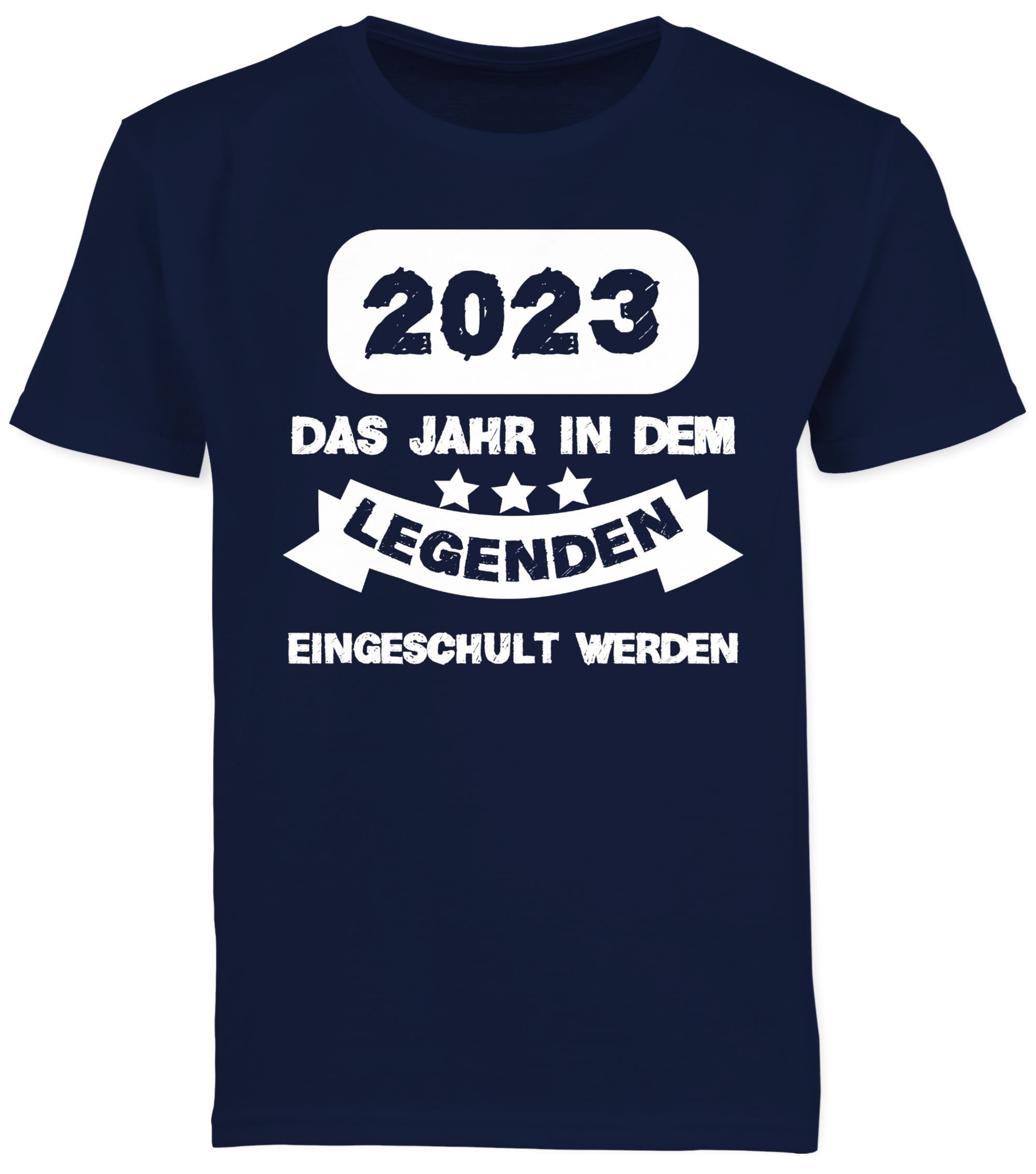 2023 T-Shirt eingeschult Jahr Dunkelblau dem Legenden Junge Einschulung Geschenke Shirtracer werden weiß Das in 01 Schulanfang
