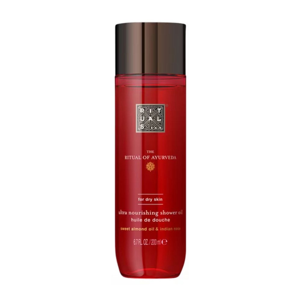 Rituals Körperöl Rituals Ayurveda Duschöl 200 ml – pflegendes Reinigungsöl, 2‑in‑1 Öl zu Schaum, mit Rose & Mandel – 90 % Naturanteil