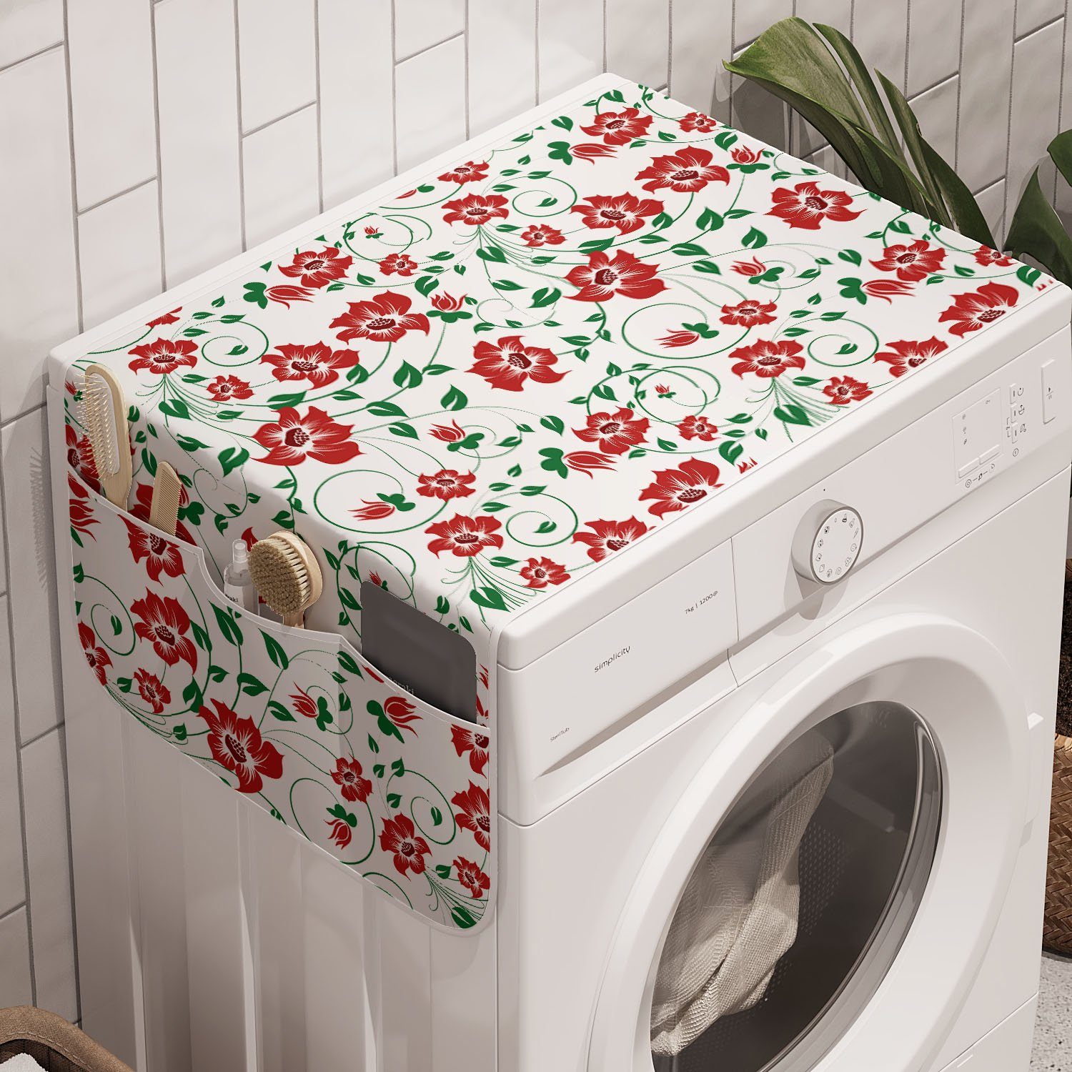 Abakuhaus Badorganizer Anti-Rutsch-Stoffabdeckung für Waschmaschine und Trockner, Blumenweinlese Blumen-böhmische Art