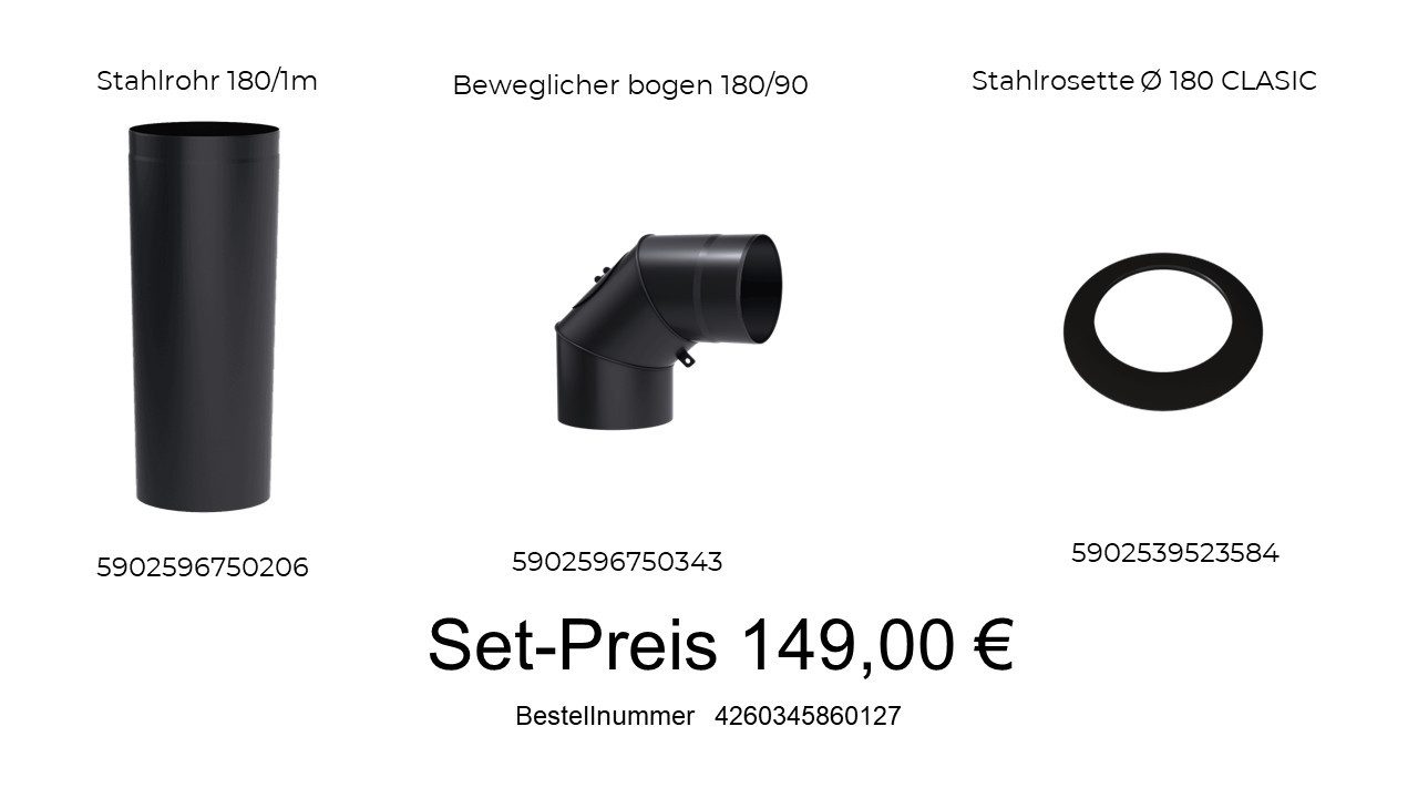 Kratki Kamindurchführung Ofenröhre Stahl schwarz Set 180/1m 180/90° 180/Ros günstig online kaufen