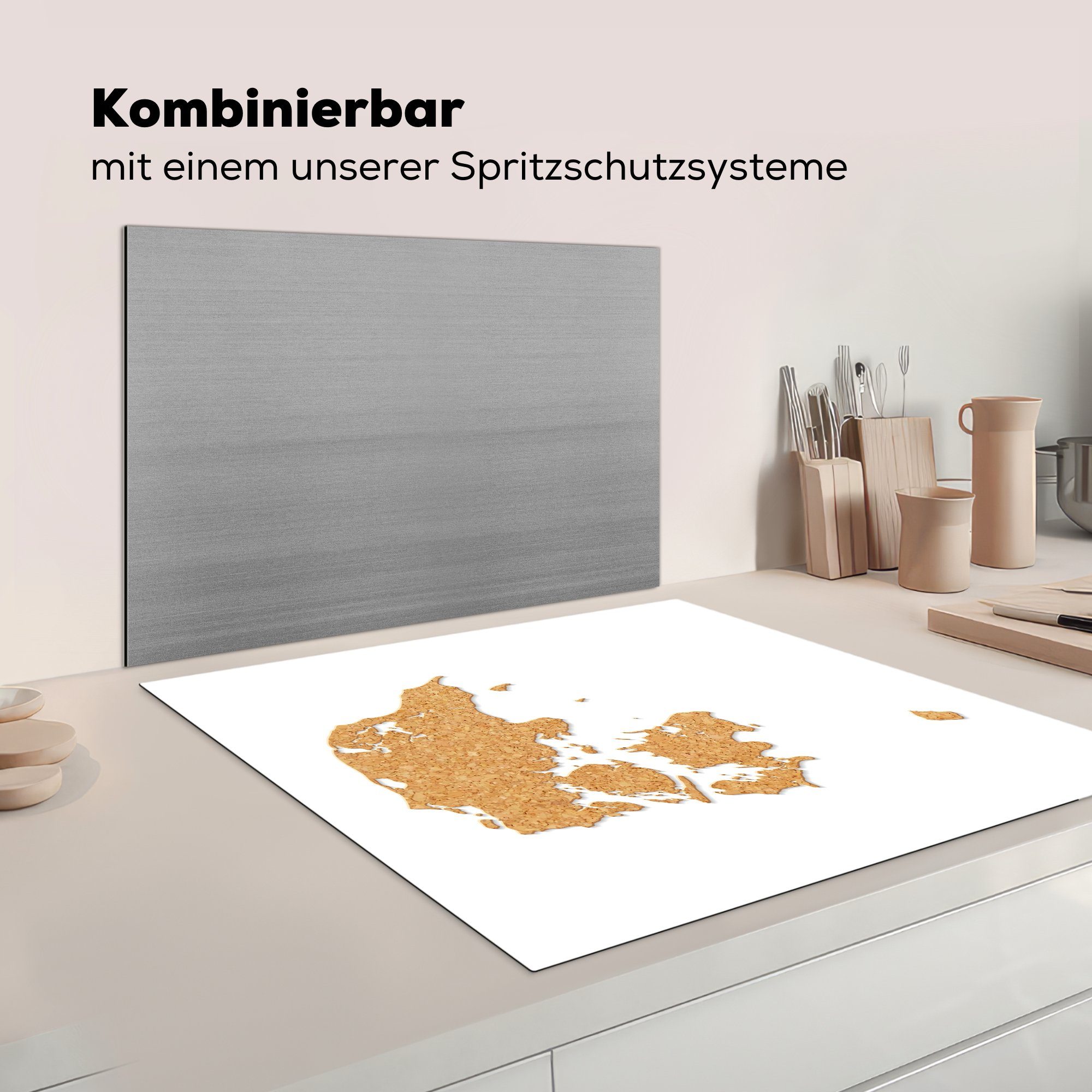 Vinyl, Ceranfeldabdeckung, cm, Eine Herdblende-/Abdeckplatte (1 78x78 tlg), in MuchoWow küche Korktextur, Dänemark von Arbeitsplatte Illustration einer für