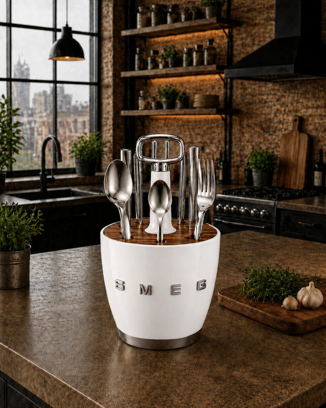 Smeg Besteckhalter SMEG Besteckhalter im Retro-Design ohne Besteck in Weiß