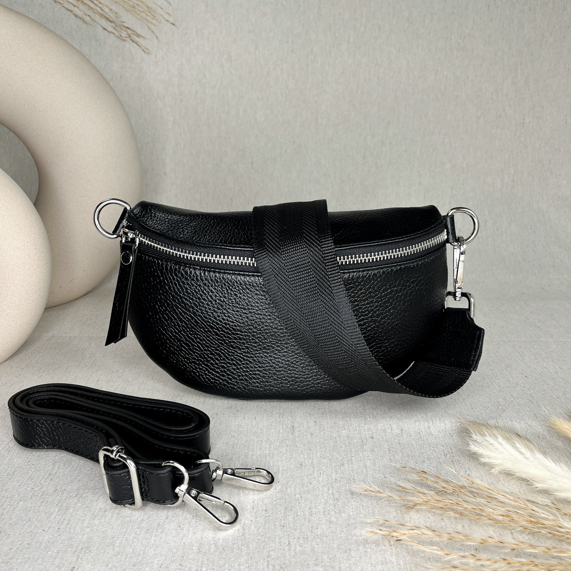 lePelou Bauchtasche TONI SCHWARZ MIT WECHSELGURT, echt Leder, Made in Italy schwarz6