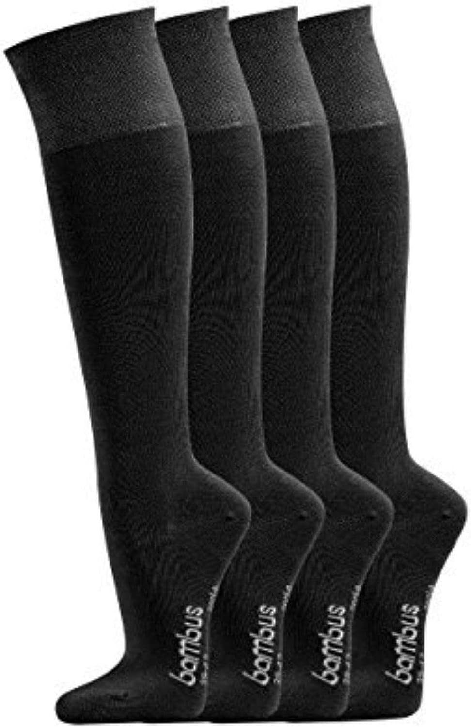 FussFreunde Kniestrümpfe 4 Paar weiche Bambus-Kniestrümpfe ohne Gummidruck, Anti-Loch-Garantie
