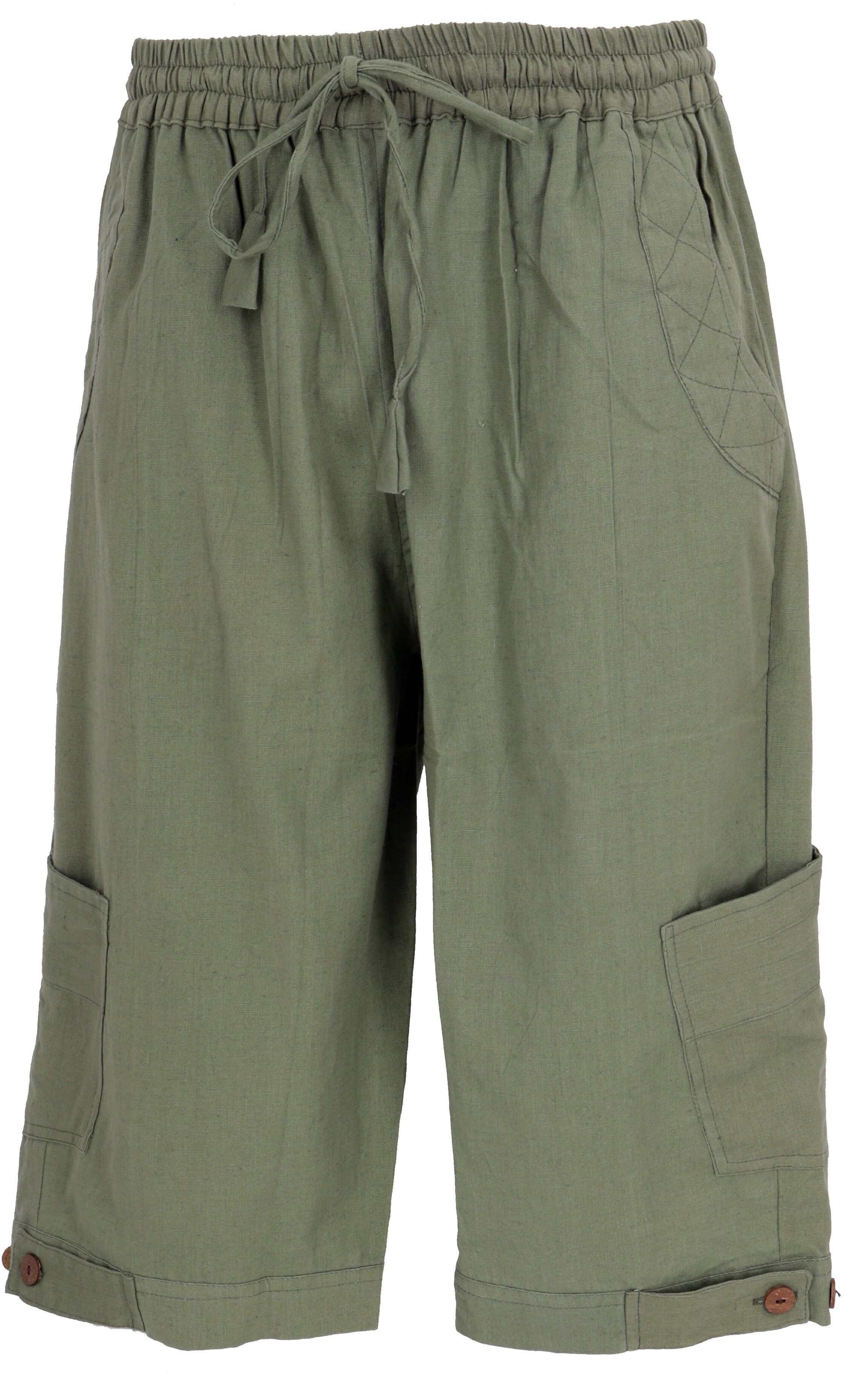 Shorts - Ethno Relaxhose Hose, alternative Style, Goa Guru-Shop olive Goa Bekleidung Yogahose, 3/4