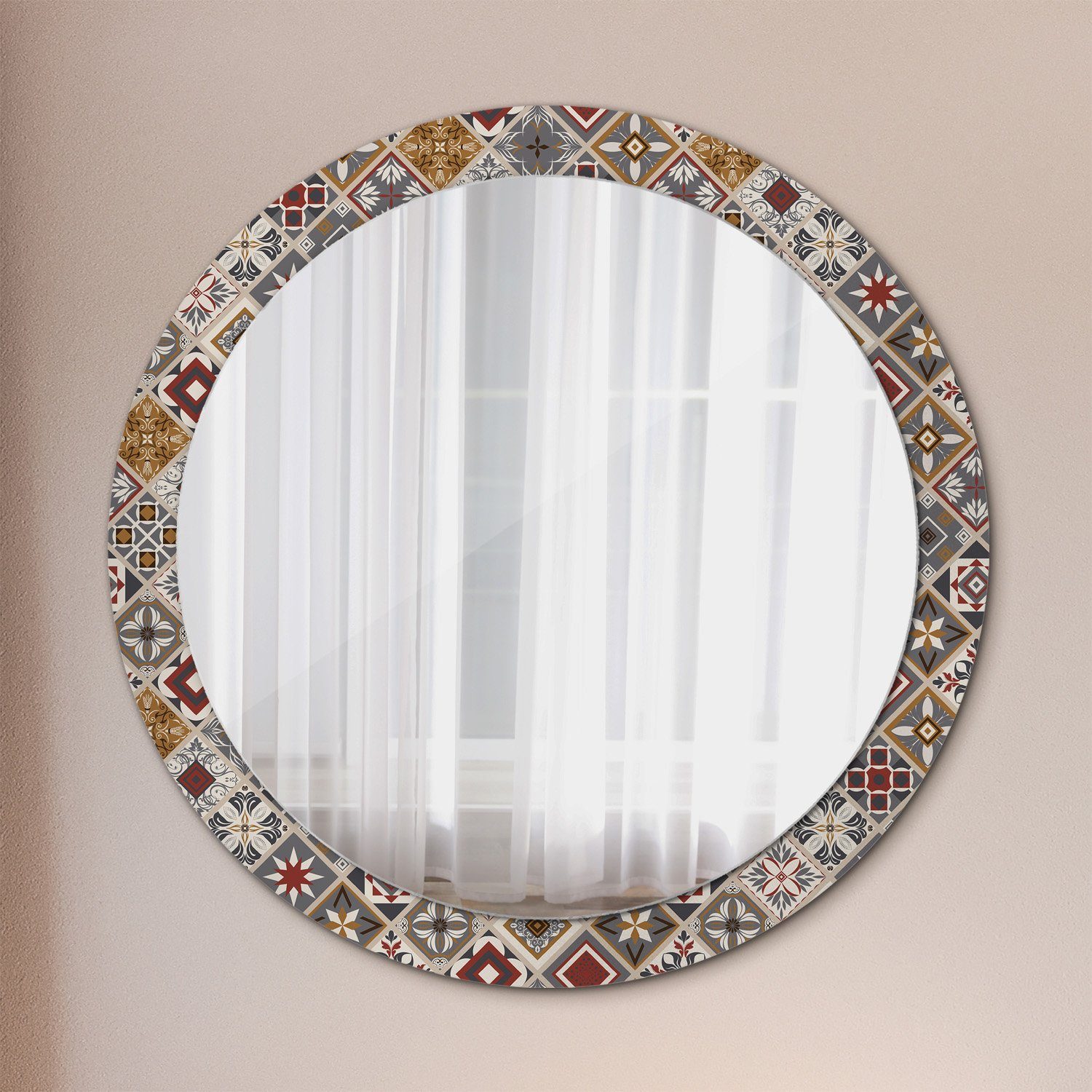 Tulup Kosmetikspiegel Dekospiegel Hängespiegel Wandspiegel Spiegel mit Aufdruck Rund: Ø90cm Türkisch Muster