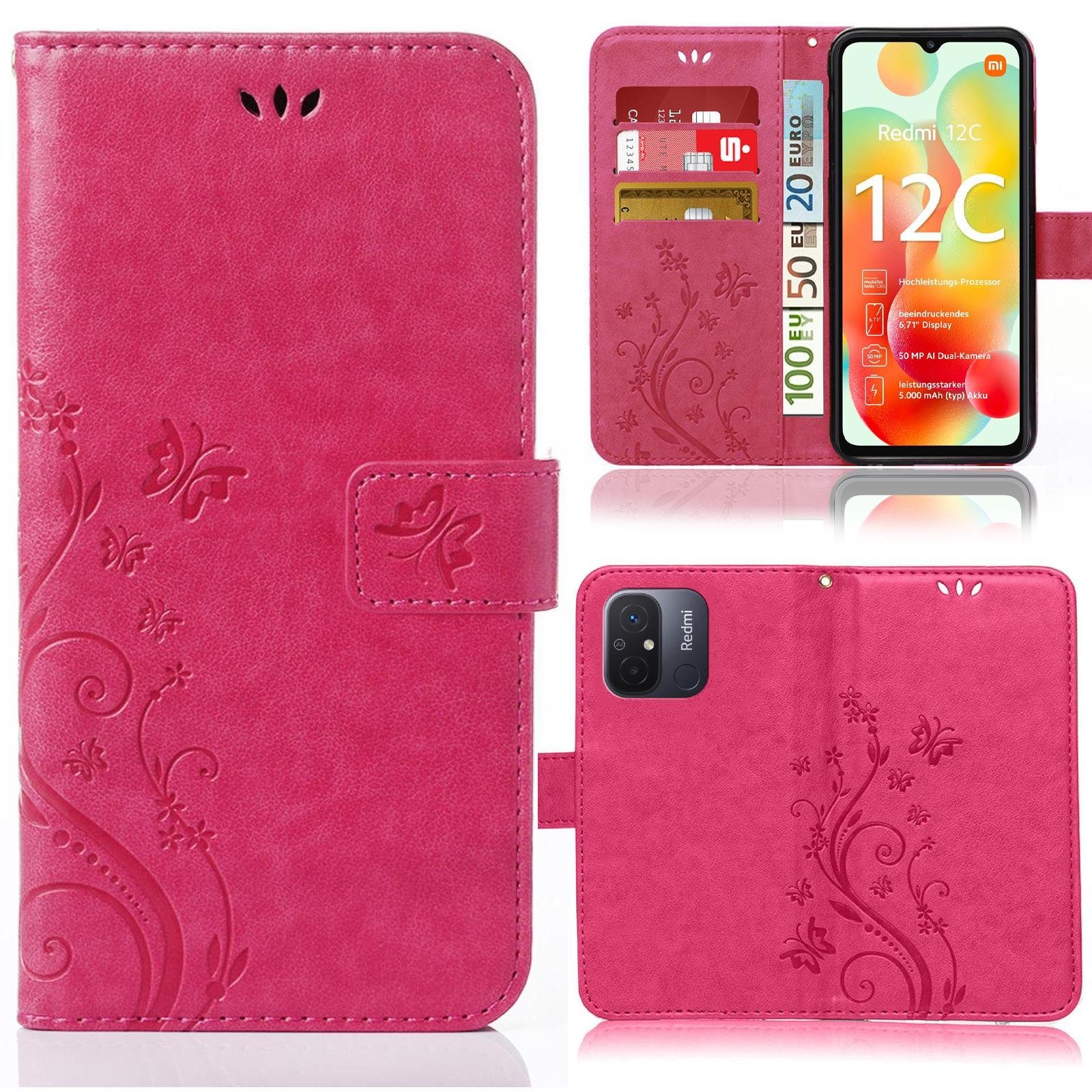 Numerva Handyhülle Bookstyle Flower für Xiaomi Redmi 12C, Handy Tasche Schutzhülle Klapphülle Flip Cover mit Blumenmuster