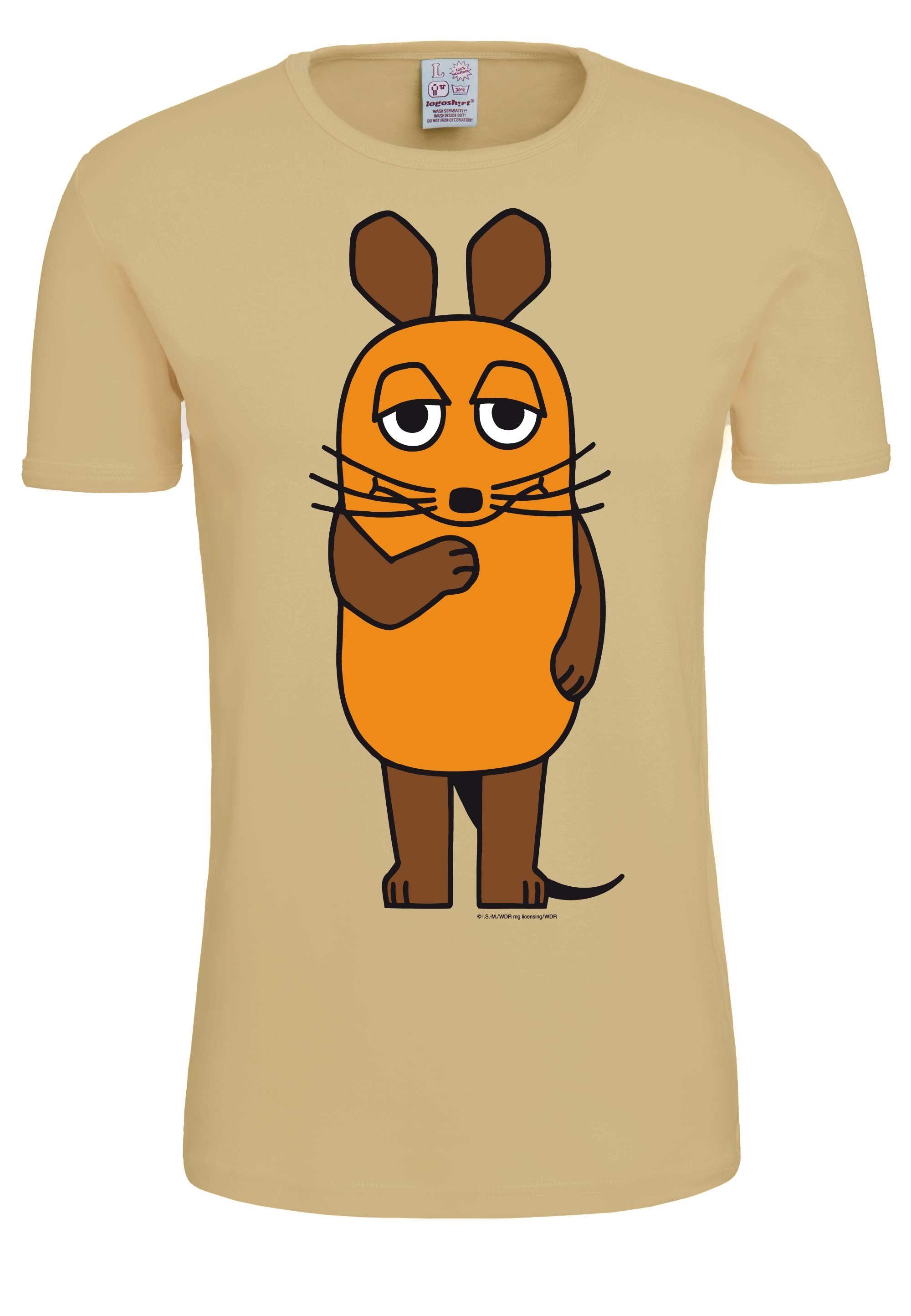 LOGOSHIRT T-Shirt Die Sendung braun lizenziertem mit der Originaldesign mit Maus