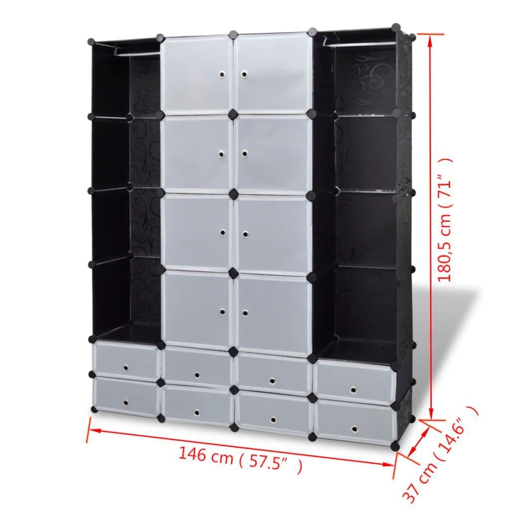 furnicato Kleiderschrank mit 18 Modularer schwarz/weiß Schrank Fächern (1-St) 37x146x180,5cm