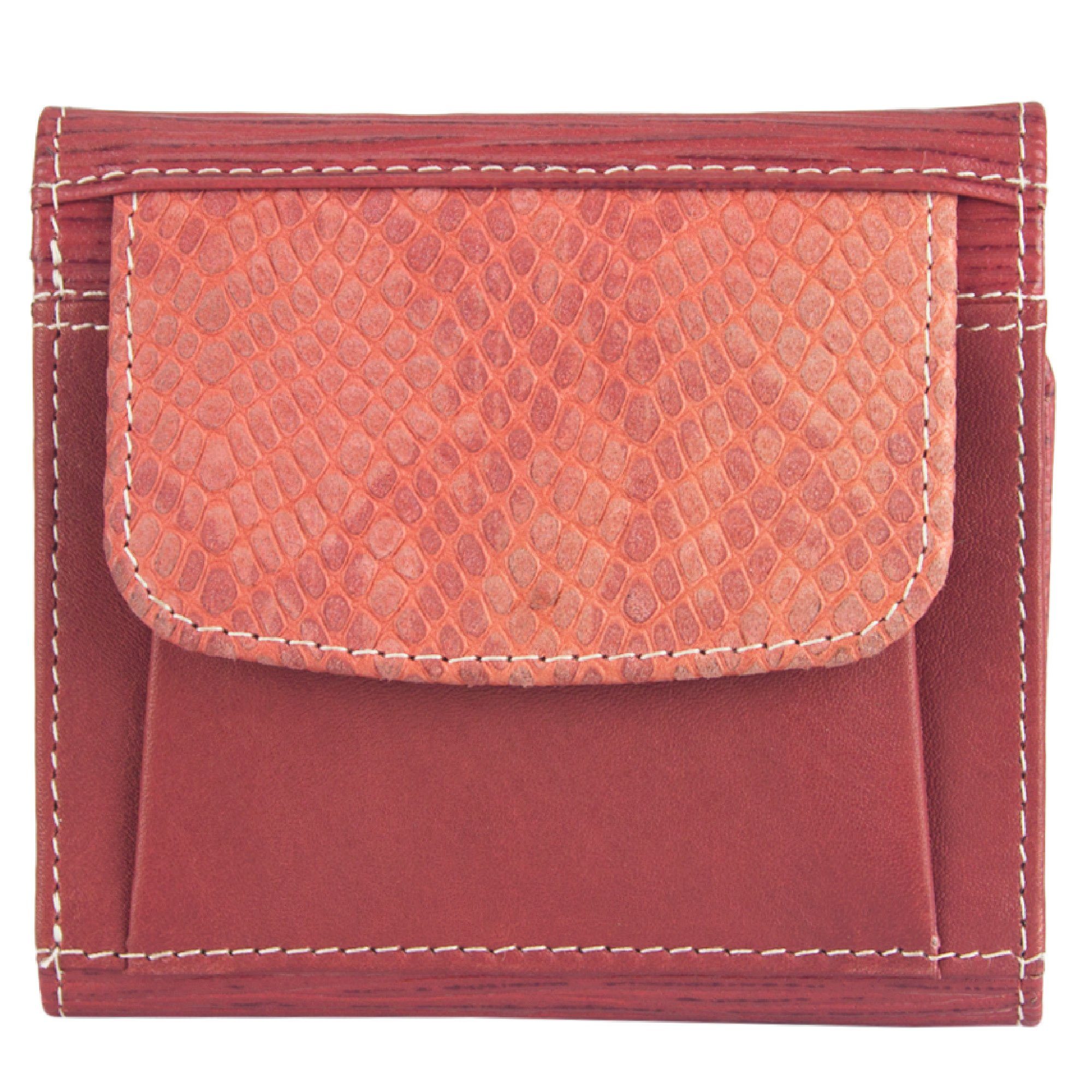 Sunsa Geldbörse echt Leder Geldbeutel Portemonnaie Brieftasche klein Damen, echt Leder, aus recycelten Lederresten, mit RFID-Schutz, Unisex orange /rot