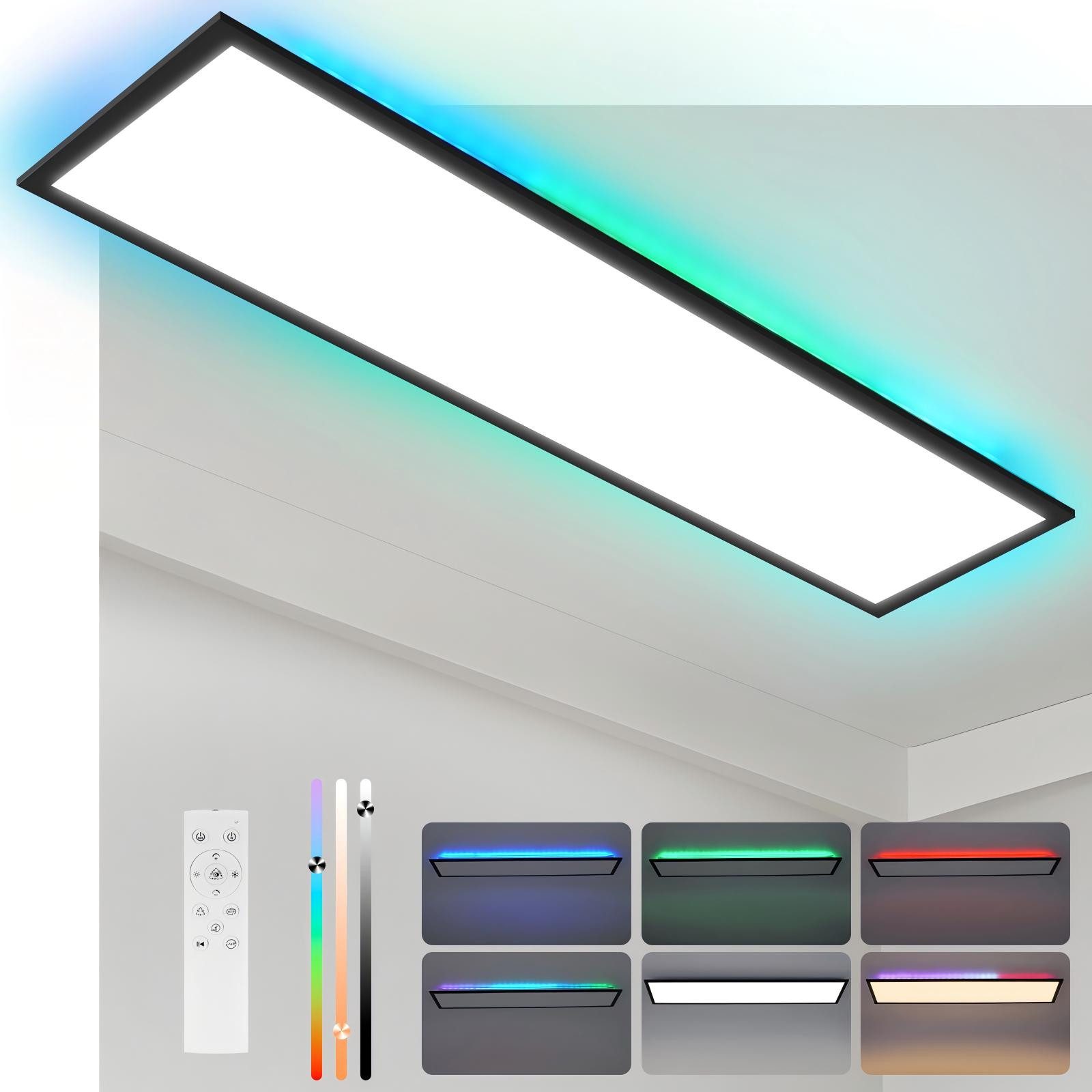 ZMH LED Deckenleuchte Wohnzimmer Deckenpanel Dimmbar Lang RGB Farbwechsel Werkstatt Flur, Backlight, LED fest integriert, RGB
