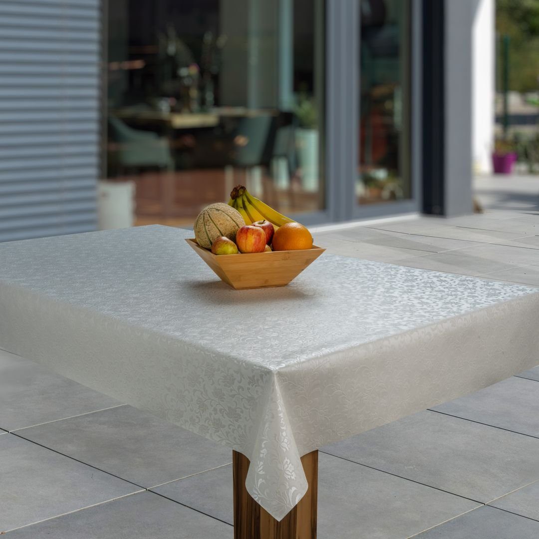 laro Tischdecke Wachstuch-Tischdecken Abwaschbar Relief Blumen Grau Weiß re günstig online kaufen