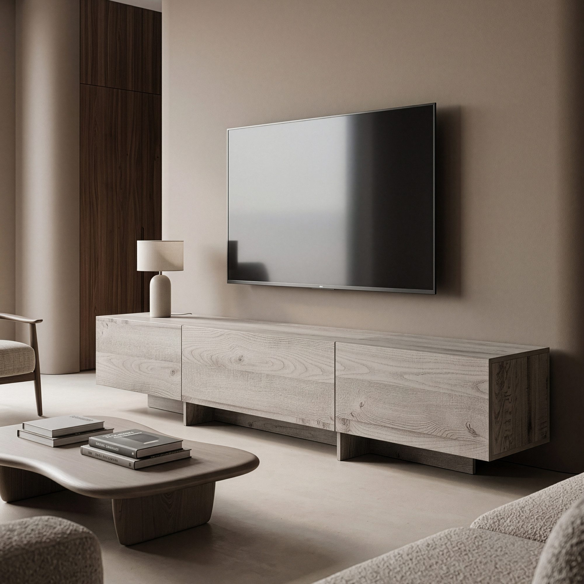 en.casa TV-Schrank »Kapipimso« mit 3 Klappen 194 x 31 x 37 cm Eicheoptik, grau