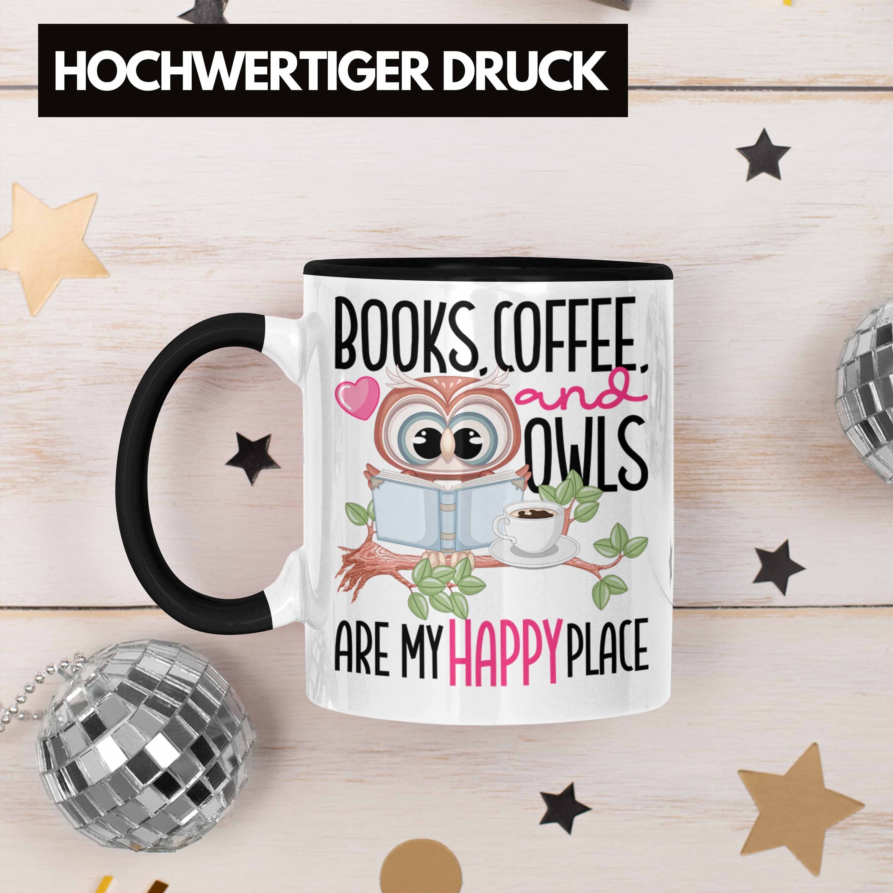 Leseratte Tasse Happy Geschenk Kaffee Eulen Lesen Bücher Tasse Trendation Schwarz Bücher Place