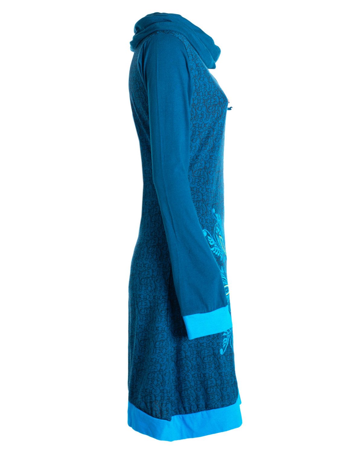 Vishes Tunikakleid Damen Schal-Kragen Mandala-Kleid Langarm-Shirtkleid Baumwollkleid Alternative Bekleidung, Festival, Goa, Ethno Style