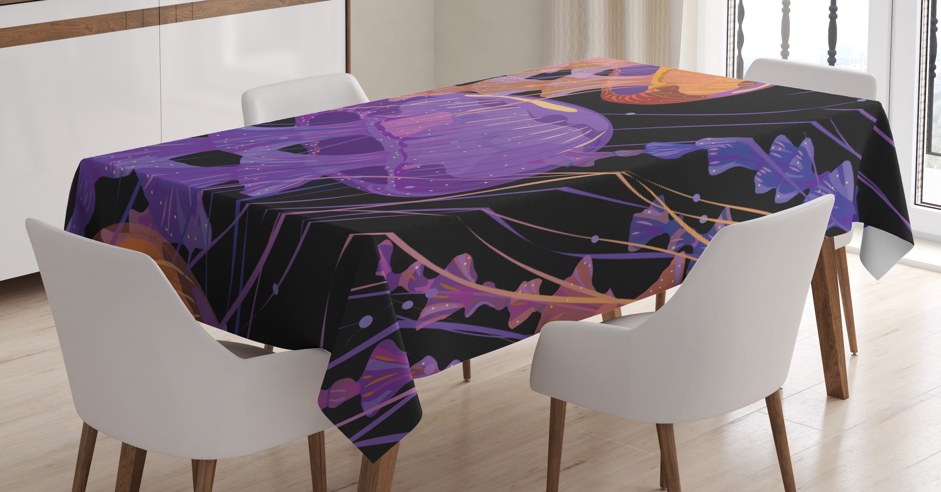 Abakuhaus Tischdecke Farbfest Waschbar Für den Außen Bereich geeignet Klare Farben, Qualle Auszugs-Kunst-Ozean