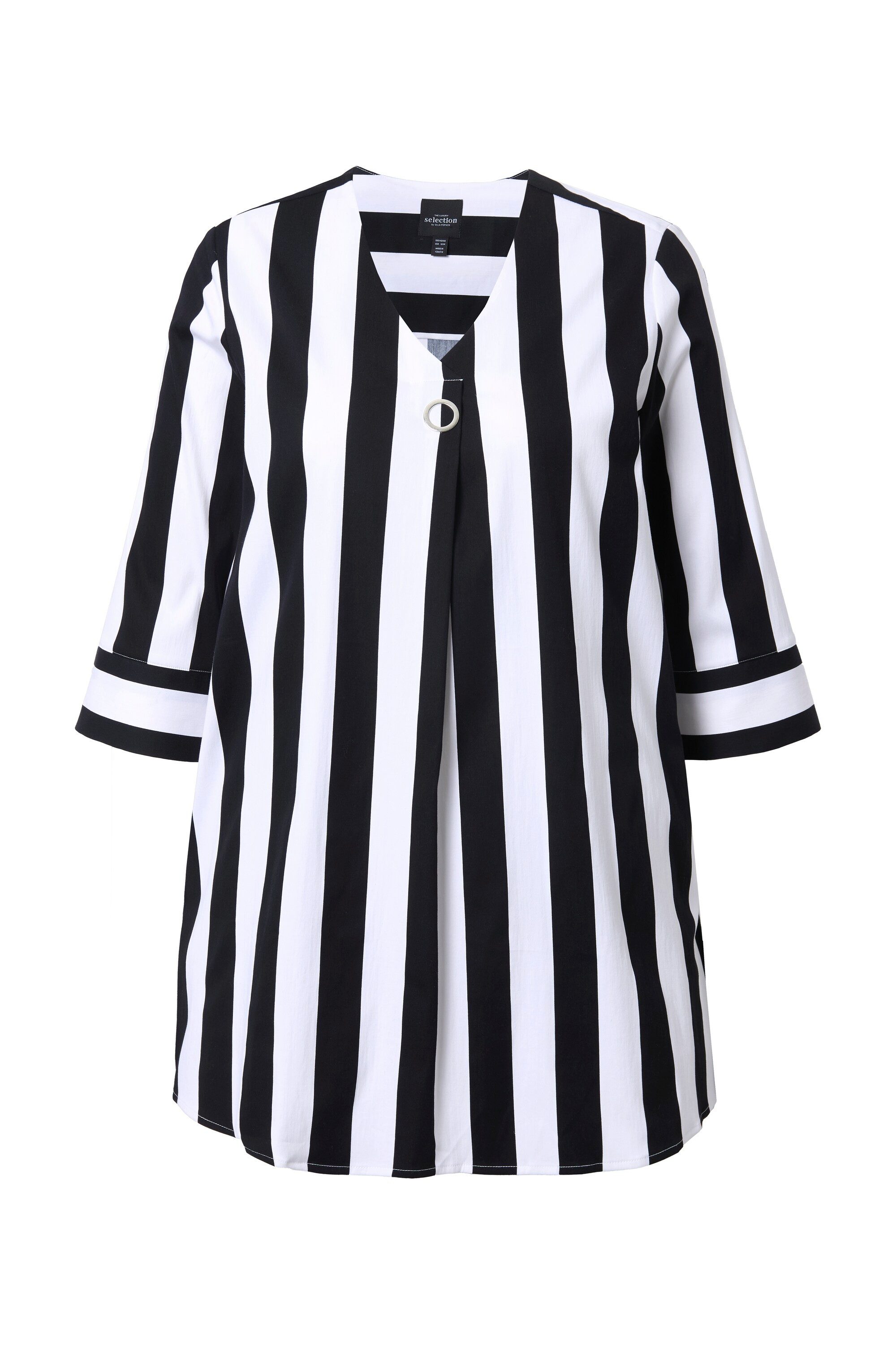 Ulla Popken Tunika Bluse Längsstreifen A-Linie V-Ausschnitt 3/4-Arm günstig online kaufen