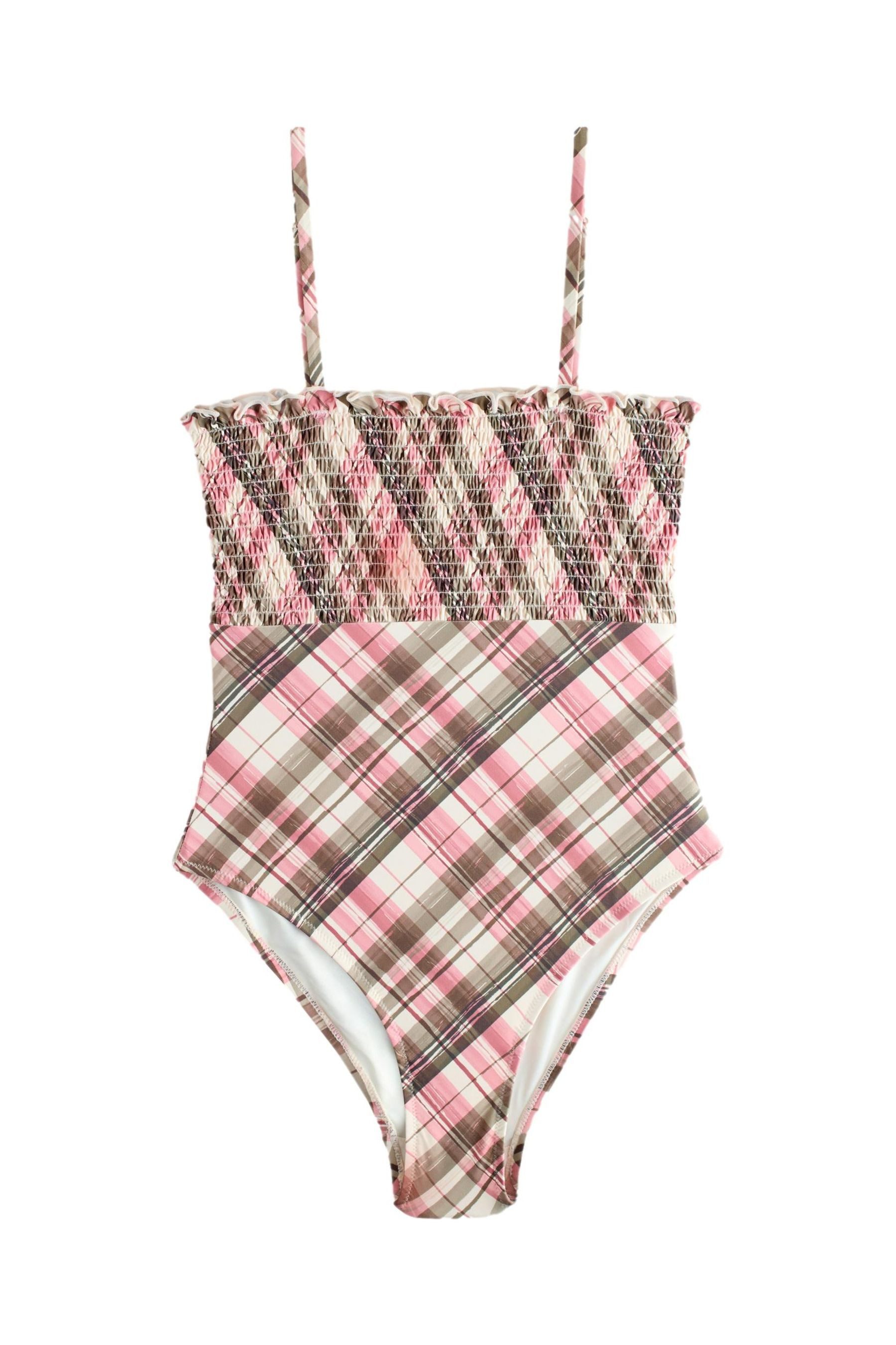 Badeanzug Bauchformender, gesmokter Bandeau-Badeanzug