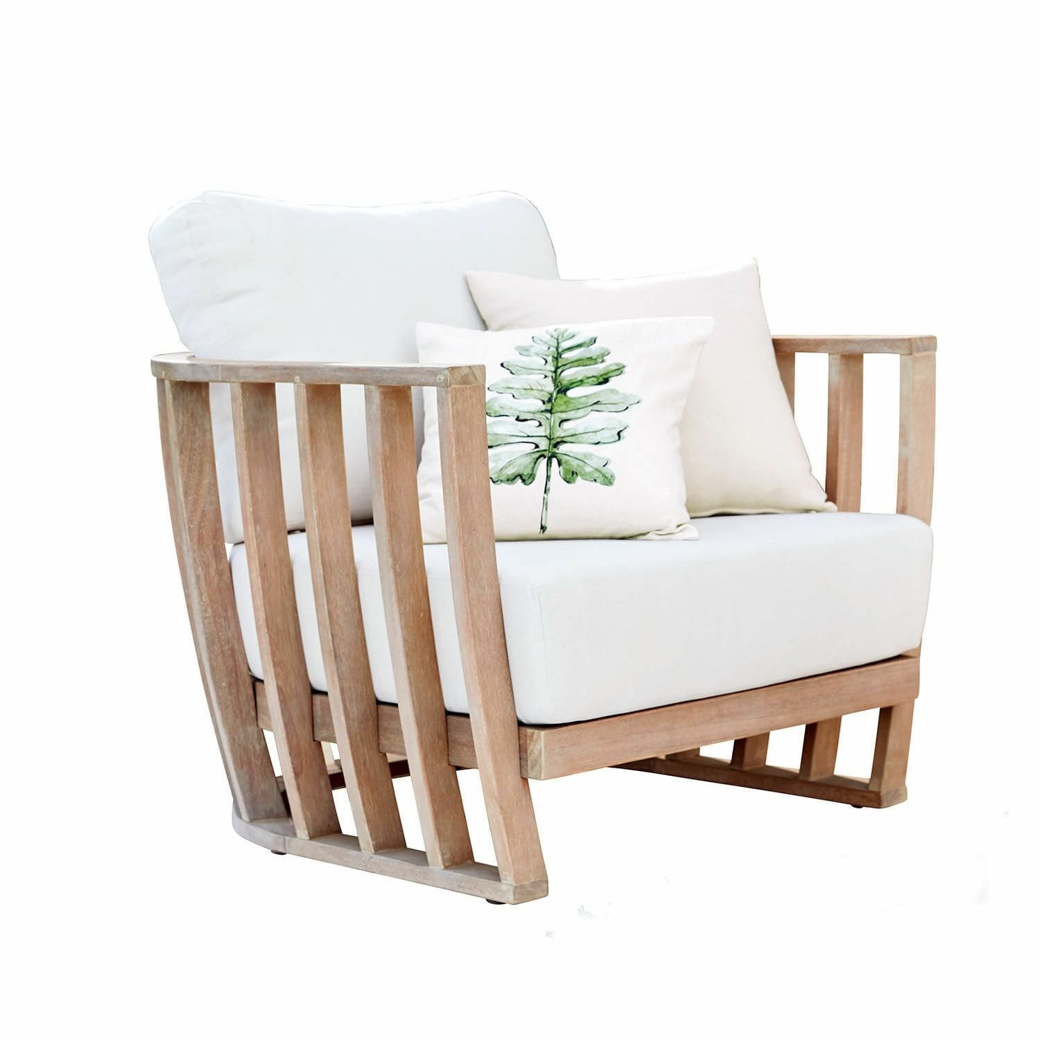 Mirabeau Gartensessel stilvoller Relaxsessel Vézère aus FSC®-100% Eukalyptusholz creme braun (elegant, White‑Washed‑Finish, inkl. Sitz‑, Rücken- & Dekokissen), Gartenstuhl, Outdoor-Sessel, FSC-Holz, B 91 cm, H 65 cm, T 89cm