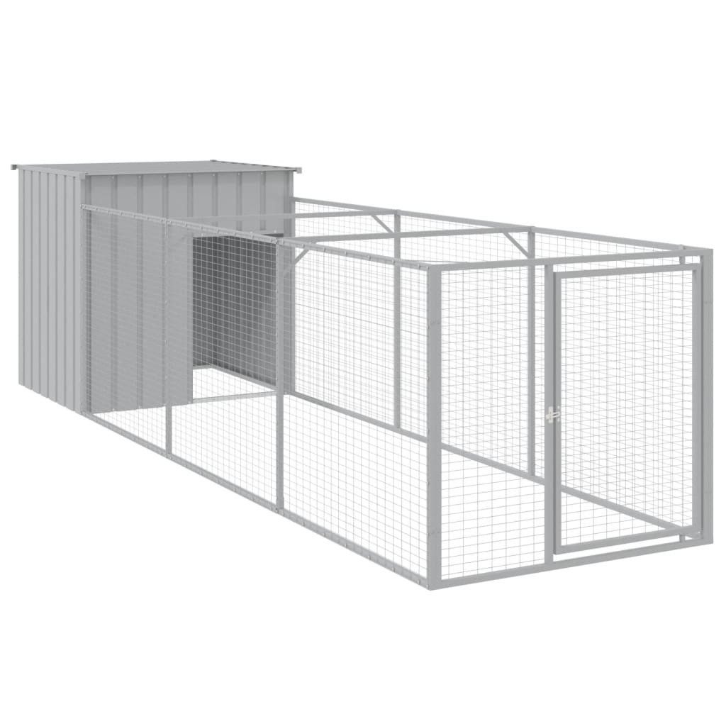 vidaXL Hundehütte, Hundehaus mit Auslauf Hellgrau 110x405x110 cm Verzinkter Stahl
