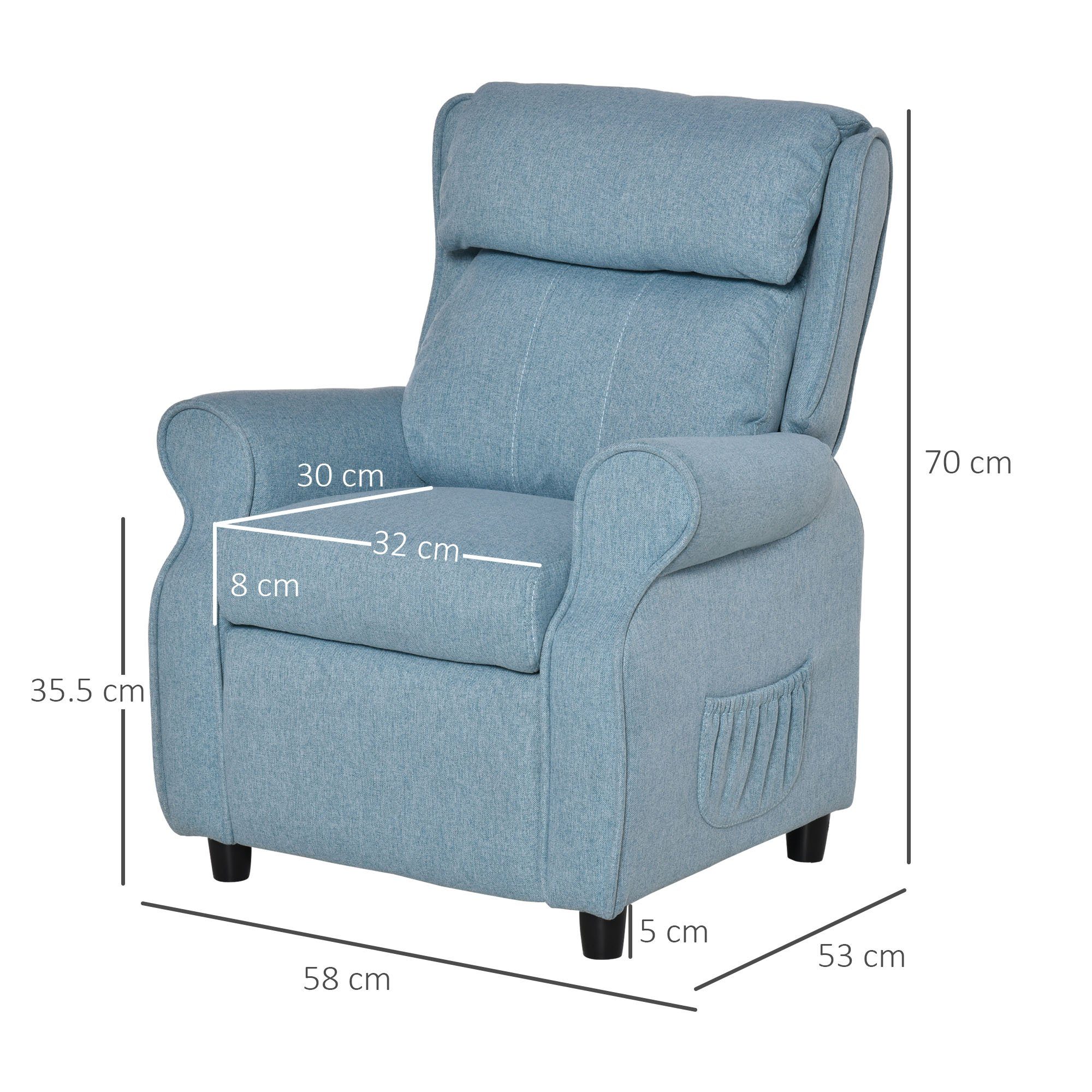 HOMCOM Sessel Kindersofa mit Fußstütze (Kindercouch, 1-St., Kindersessel), Blau 58 x 53 x 70 cm