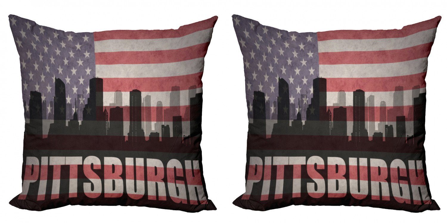 Kissenbezüge Modern Accent Doppelseitiger Digitaldruck, Abakuhaus (2 Stück), Stadt Pittsburgh Flag Grunge Themed | Kissenbezüge
